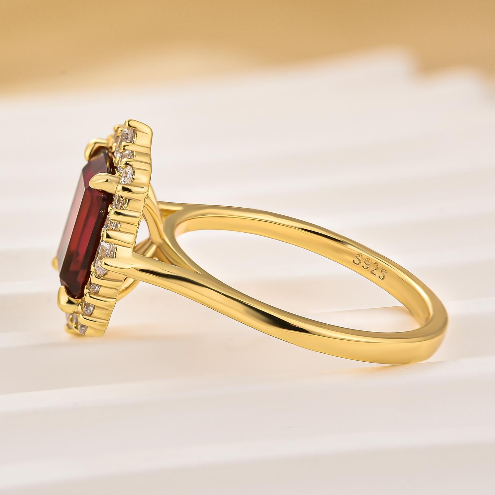 Louily Yellow Gold Halo Emerald Cut Engagement Ring In Sterling Silver