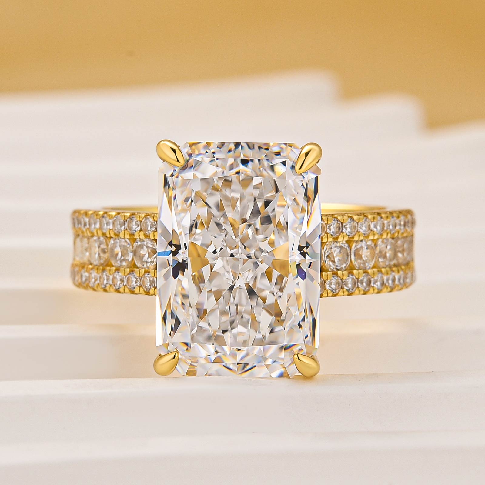 6.5Ct Radiant Cut Three-Row Luxe Engagement Ring Travel Ring For Her