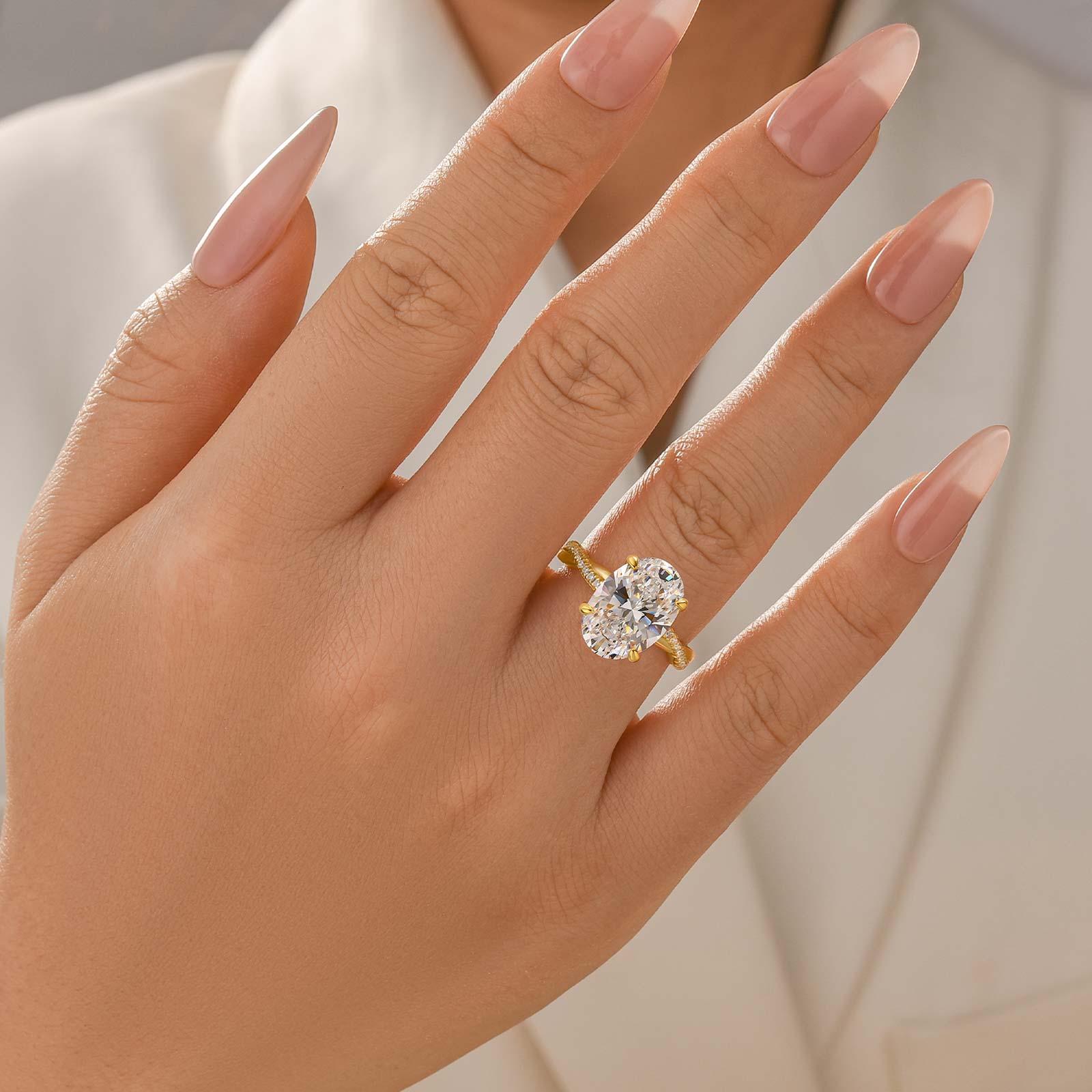 S925 4.5Ct Oval Cut Twist Yellow Gold Engagement Ring For Woman - louilyjewelry