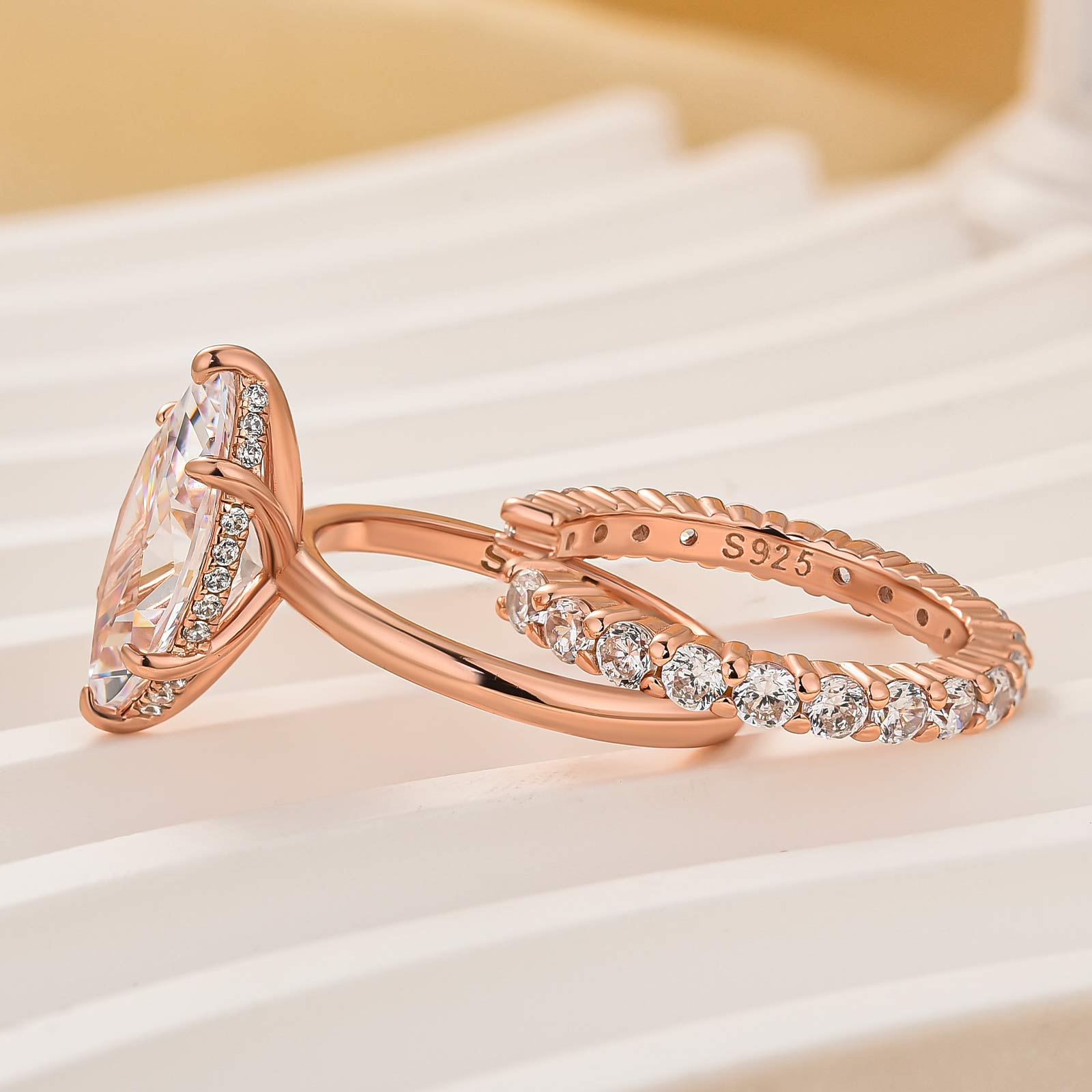 4.0 Carat Marquise Cut Engagement Ring With Classic Open Wedding Band