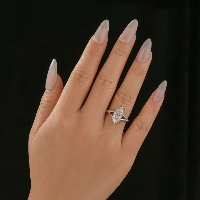 3.0Ct Marquise Cut Split Shank Engagement Ring Travel Ring In Sterling Silver