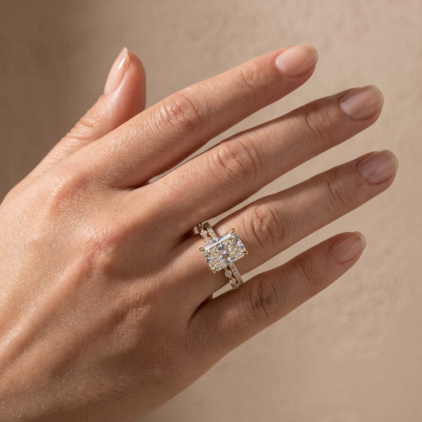 S925 4.5Ct Radiant Cut Hidden Halo Wedding Set Brilliance in Every Angle Stackable RIngs