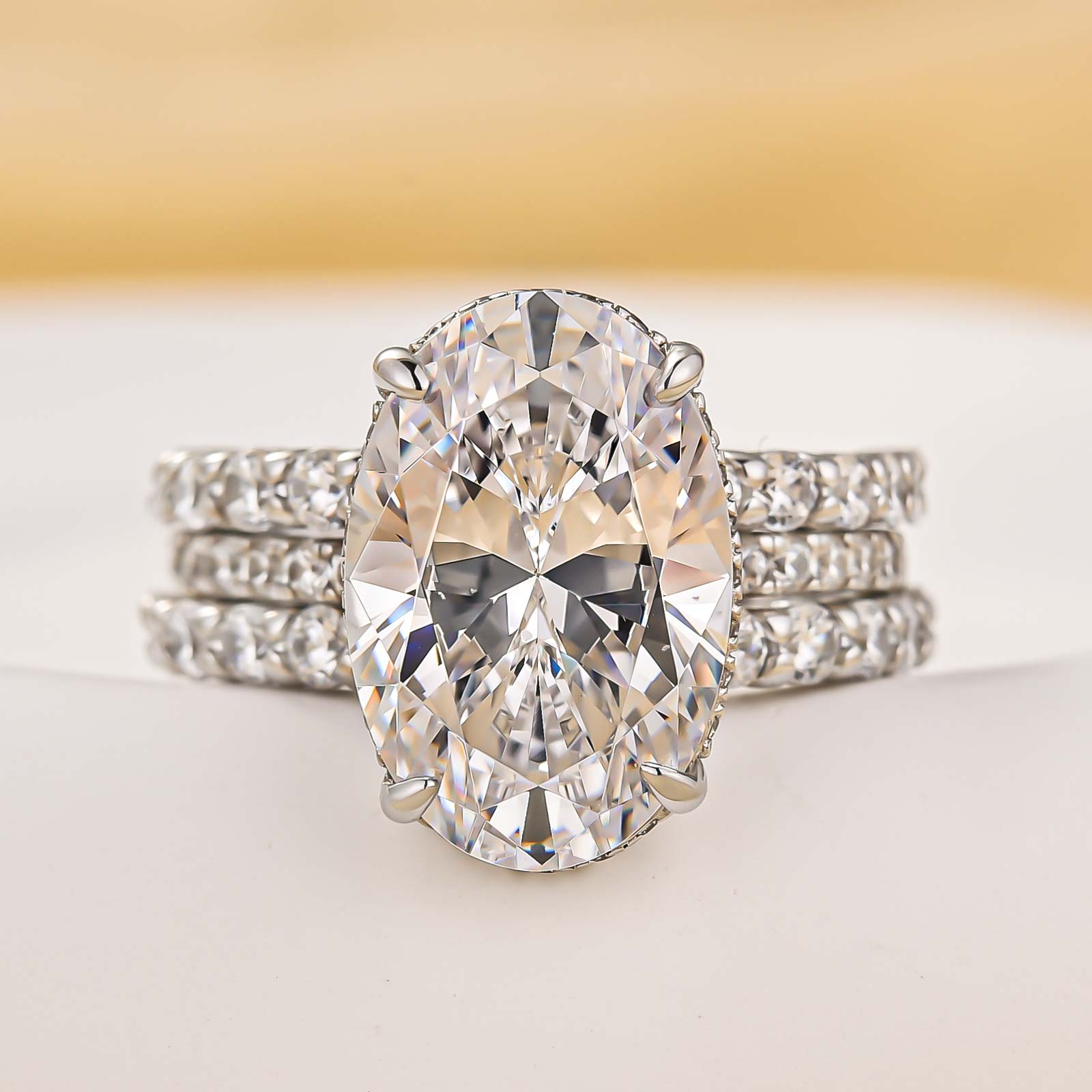 3PC 4.0Ct Oval Cut Wedding Ring Set With Open Wedding Band