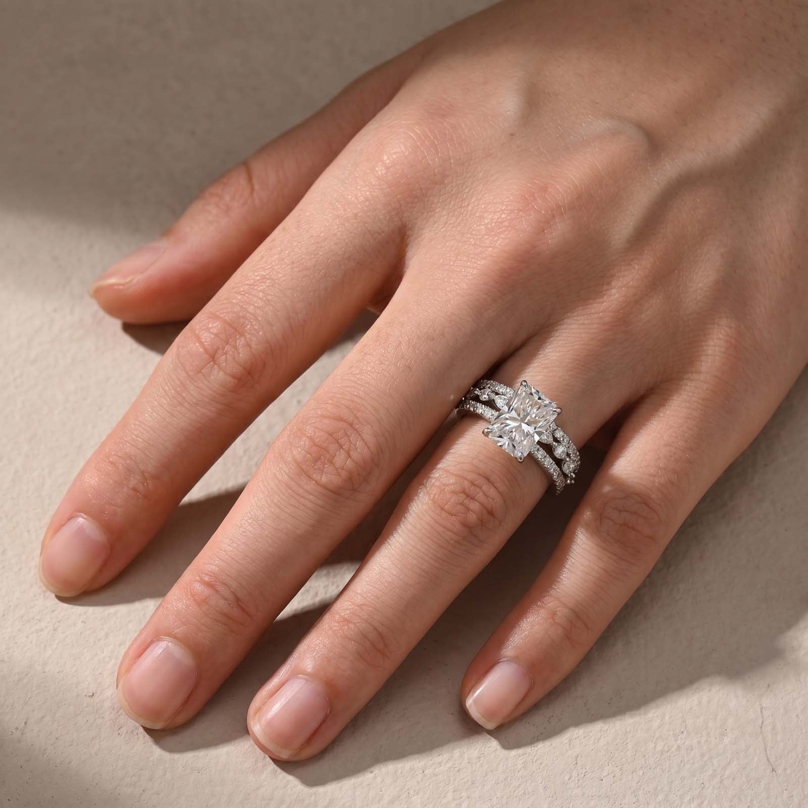 S925 3.5Ct Radiant Cut 3PC Wedding Ring Set Stackable Rings For Everyday Wear
