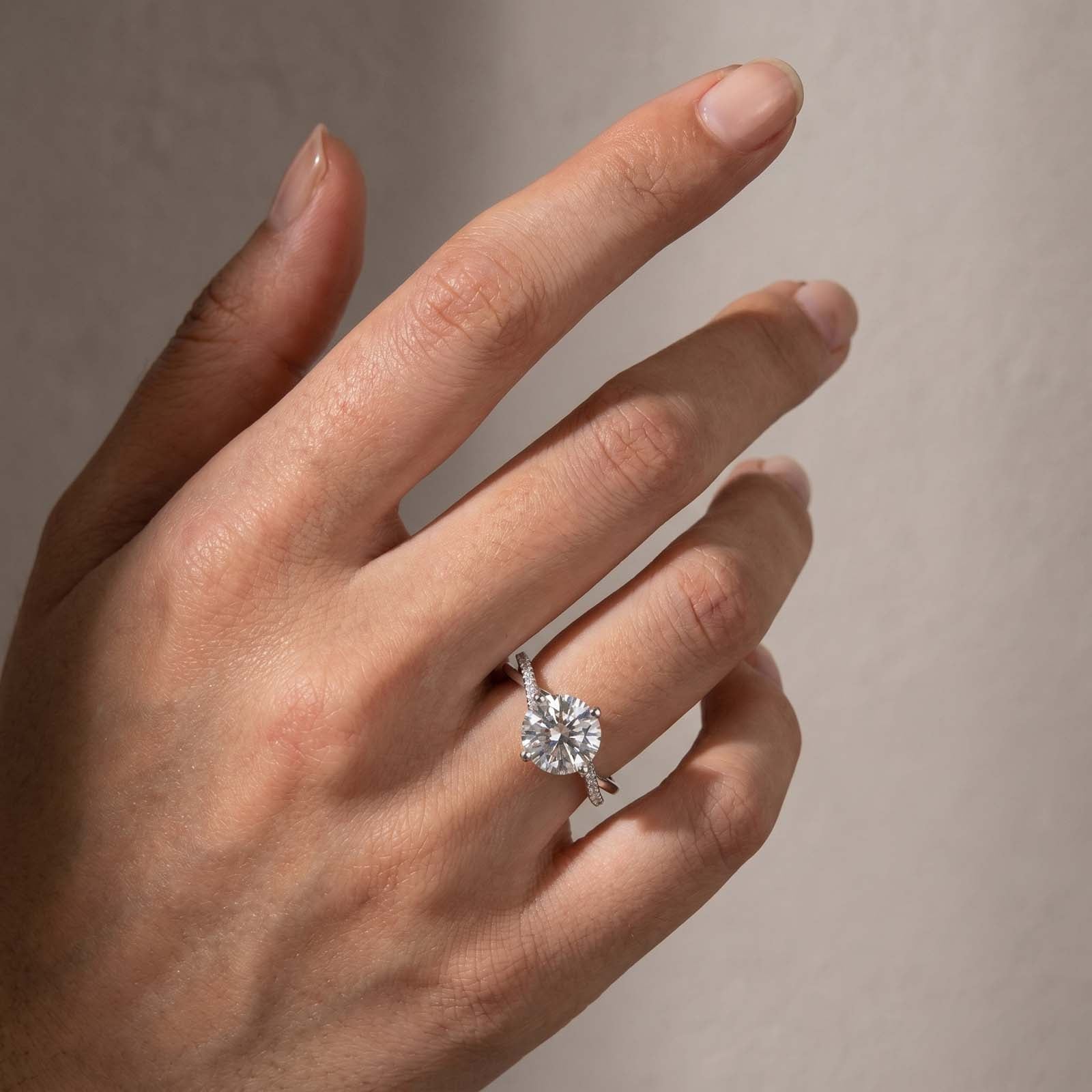 S925 Moissanite 3.0Ct Round Cut Unique Heart Prong Twisted Half Pave Silver Engagement Ring Date Night Ring