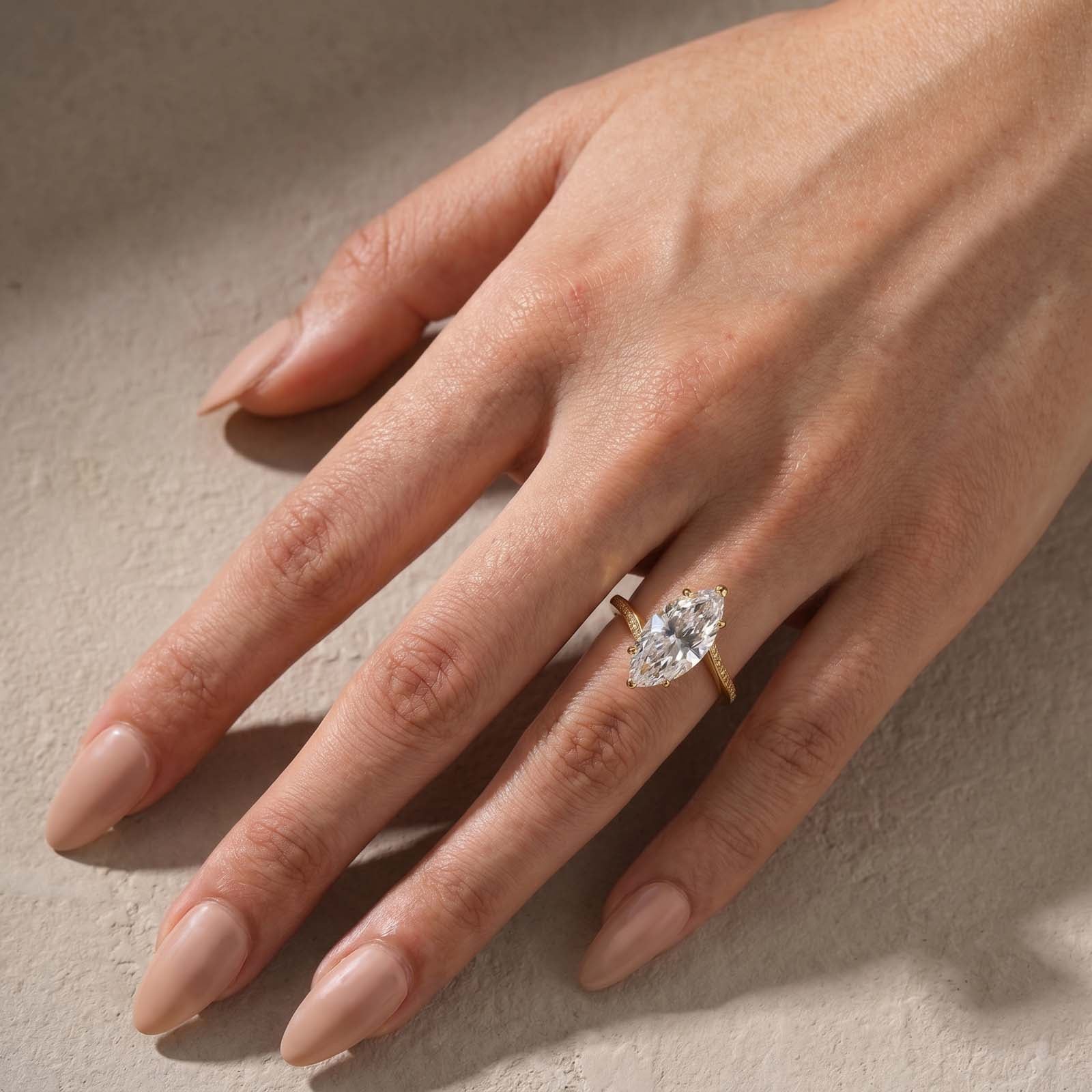 S925 4.0Ct Marquise Cut Pavé Engagement Ring in 18K Yellow Gold Travel Ring For Women