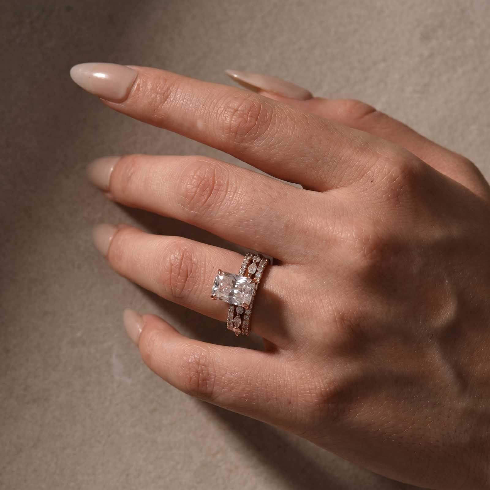 S925 3.5Ct Radiant Cut 3PC Wedding Ring Set Stackable Rings For Everyday Wear