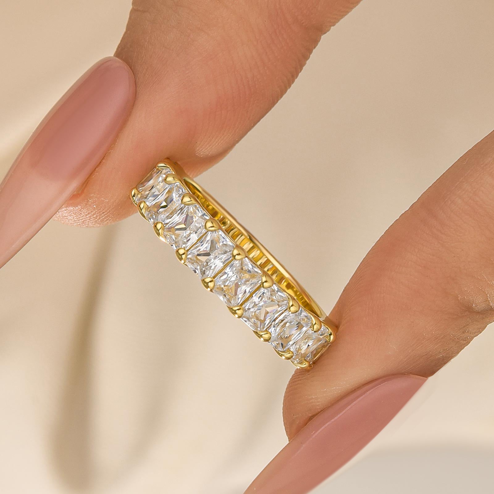 3.0Ct Radiant Cut Half Wedding Band Travel Ring In Sterling Silver - louilyjewelry