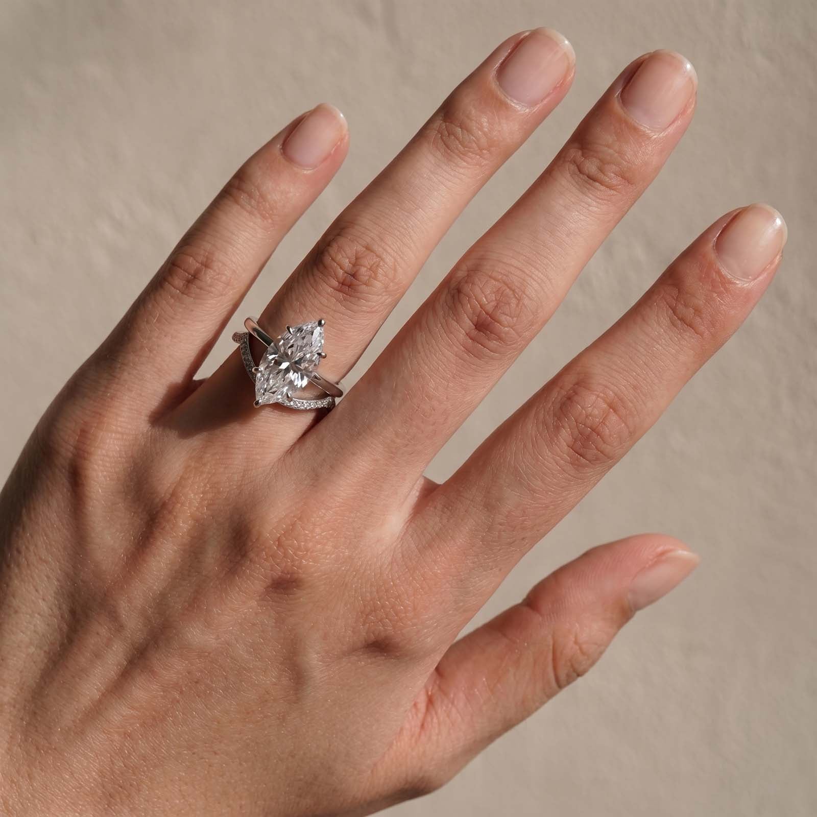 S925 4.0Ct Marquise Cut Hidden Halo Engagement Ring & Curved Wedding Band Bridal Ring Sets