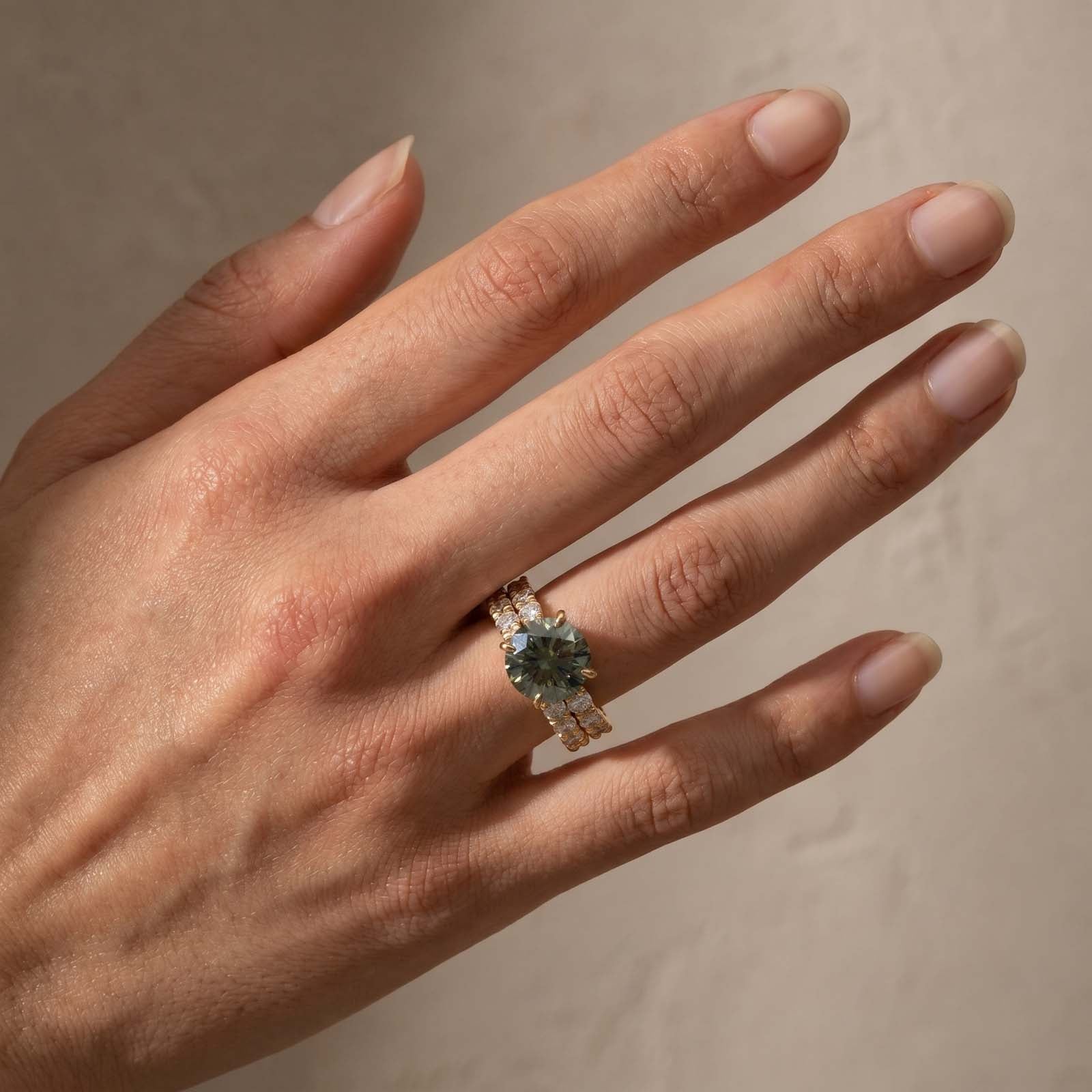 S925 Moissanite 4.0Ct Green Round Cut Gold Plated Wedding Set For Everyday Wear
