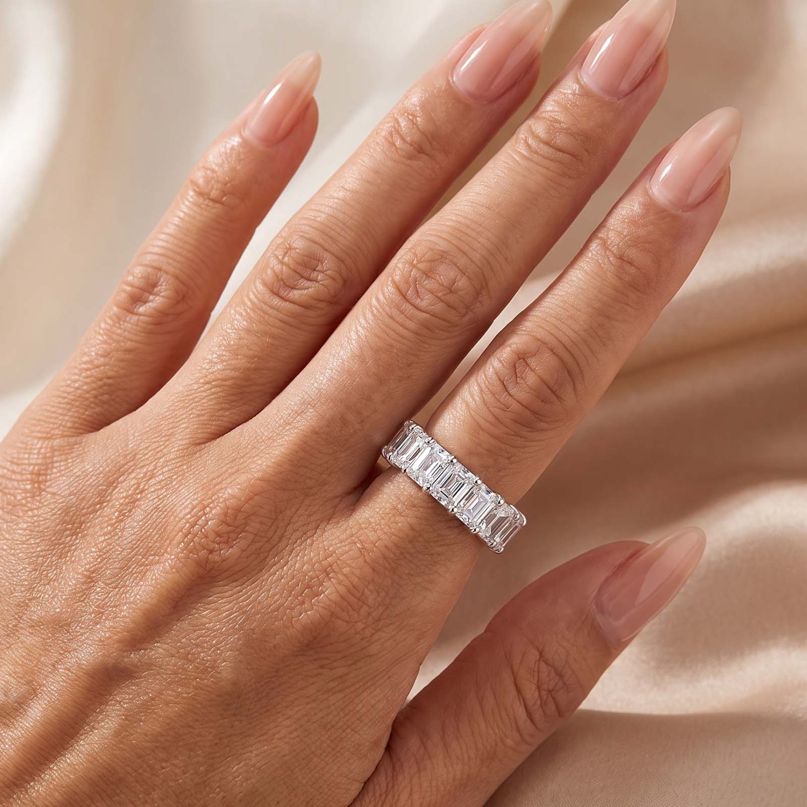 S925 Moissanite 3.5Ct Radiant Cut Full Channel Eternity Wedding Band Stackable Bridal Ring