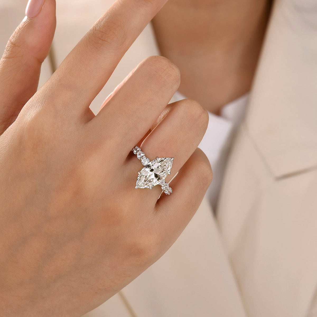 4.0Ct / 6.0Ct Marquise Cut Engagement Ring Full Simulated Diamond Promise Ring In Sterling Silver