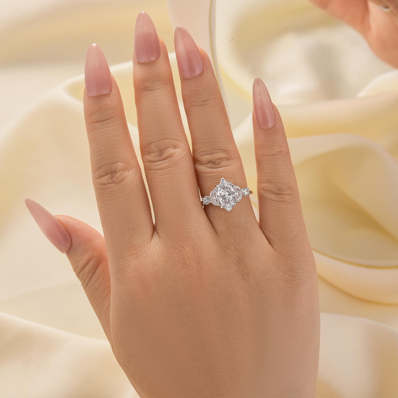 Louily Stunning Marquise Cut Three Stone Engagement Ring In Sterling Silver