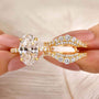 5.0Ct Oval Cut Hidden Halo Engagement Ring & Enhancer Double-Row Curved Wedding Band