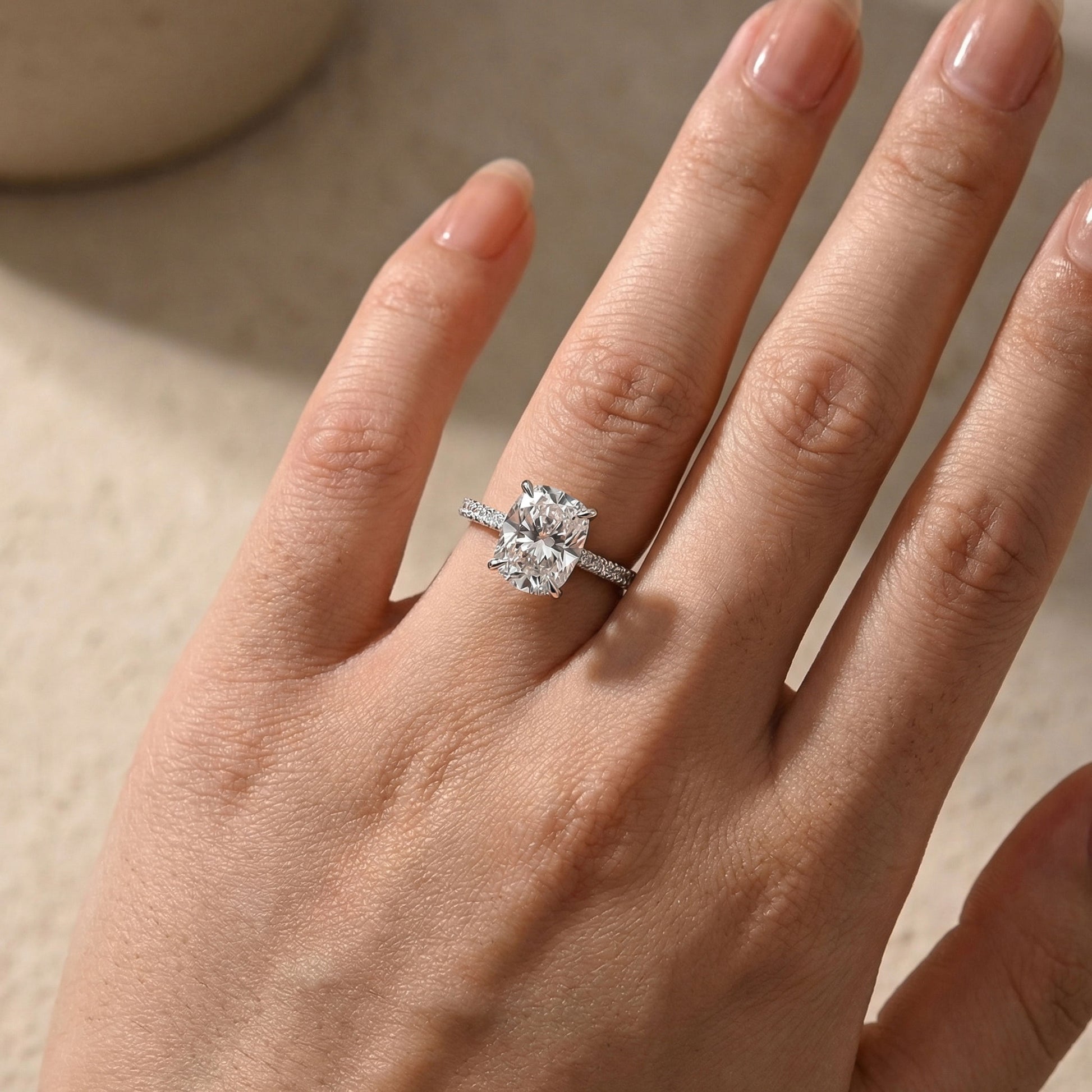 Moissanite 4.0Ct Cushion Cut White Gold Moissanite Diamond Engagement Ring - louilyjewelry