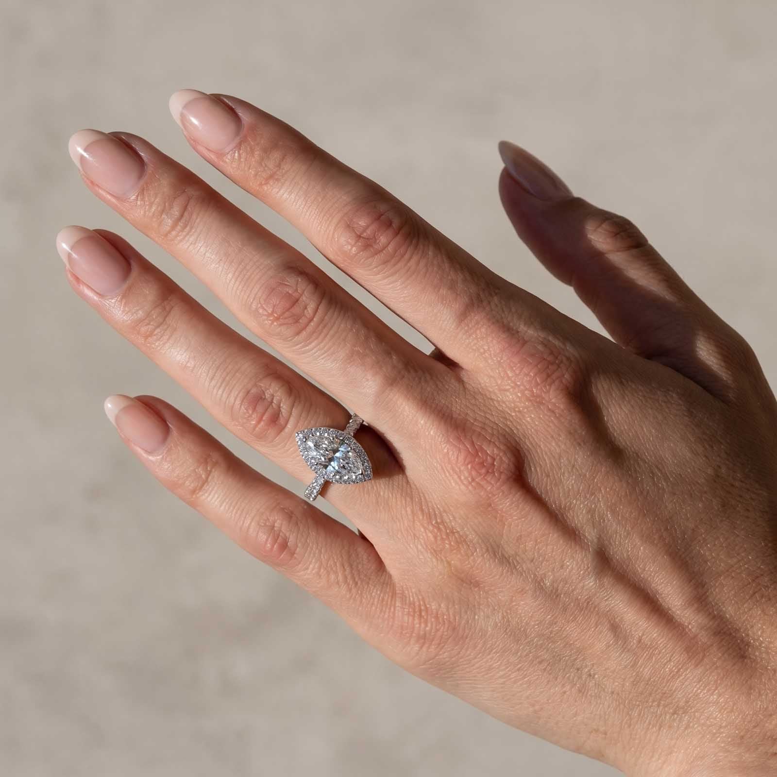 Moissanite 3.0 Ct White Marquise Cut Halo Engagement Ring 925 Sterling Silver Promise Ring For Women