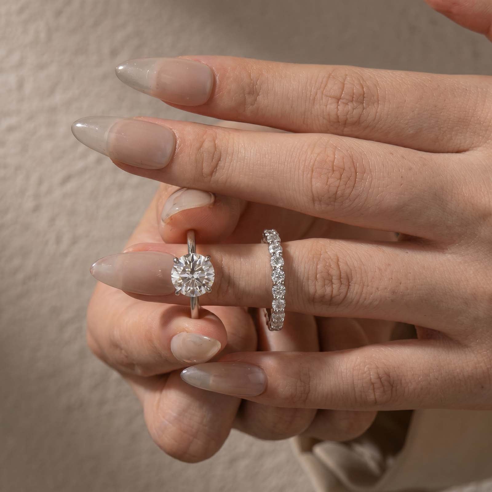 S925 3.0CT Moissanite Round Cut 2PC Engagement Ring Set Stackable Ring Set For Women