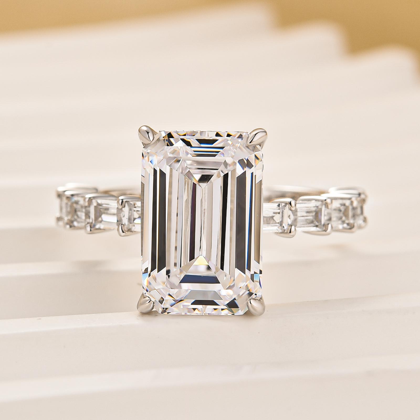 5.5Ct Emerald Cut Hidden Halo Engagement Ring Travel Ring In Sterling Silver