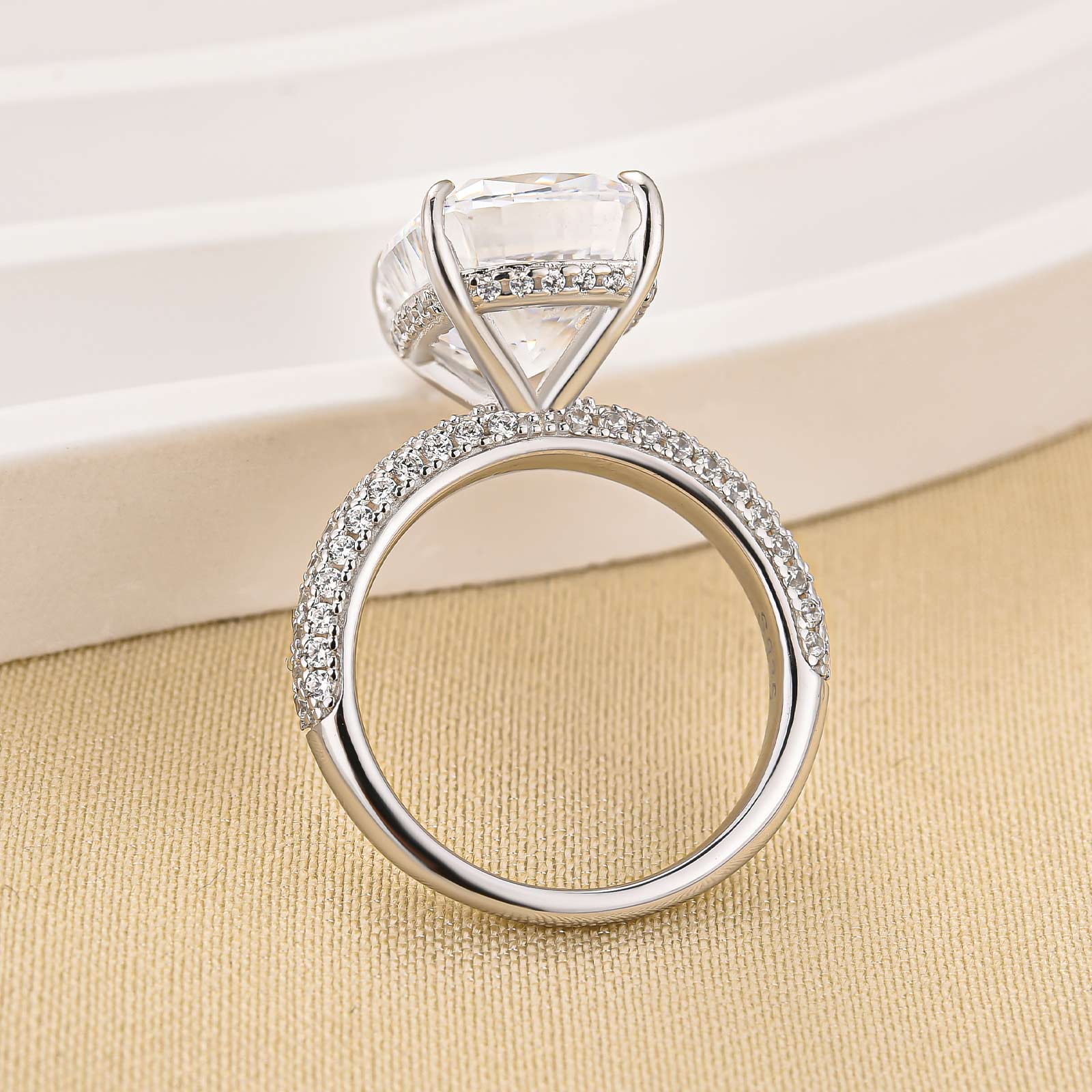 6.0Ct Cushion Cut Side Stone Engagement Ring Travel Ring In Sterling Silver