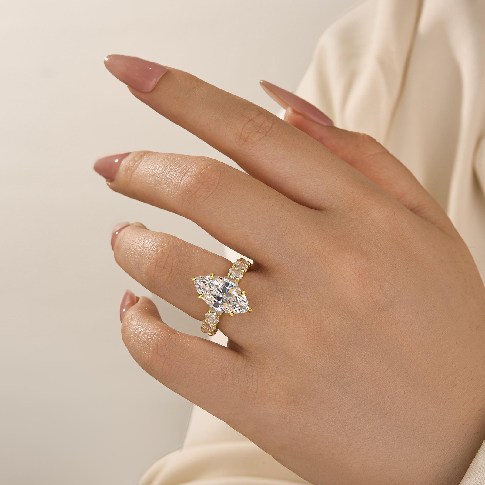 4.0Ct Marquise Cut Side Stone Engagement Ring Travel Ring In Sterling Silver - louilyjewelry