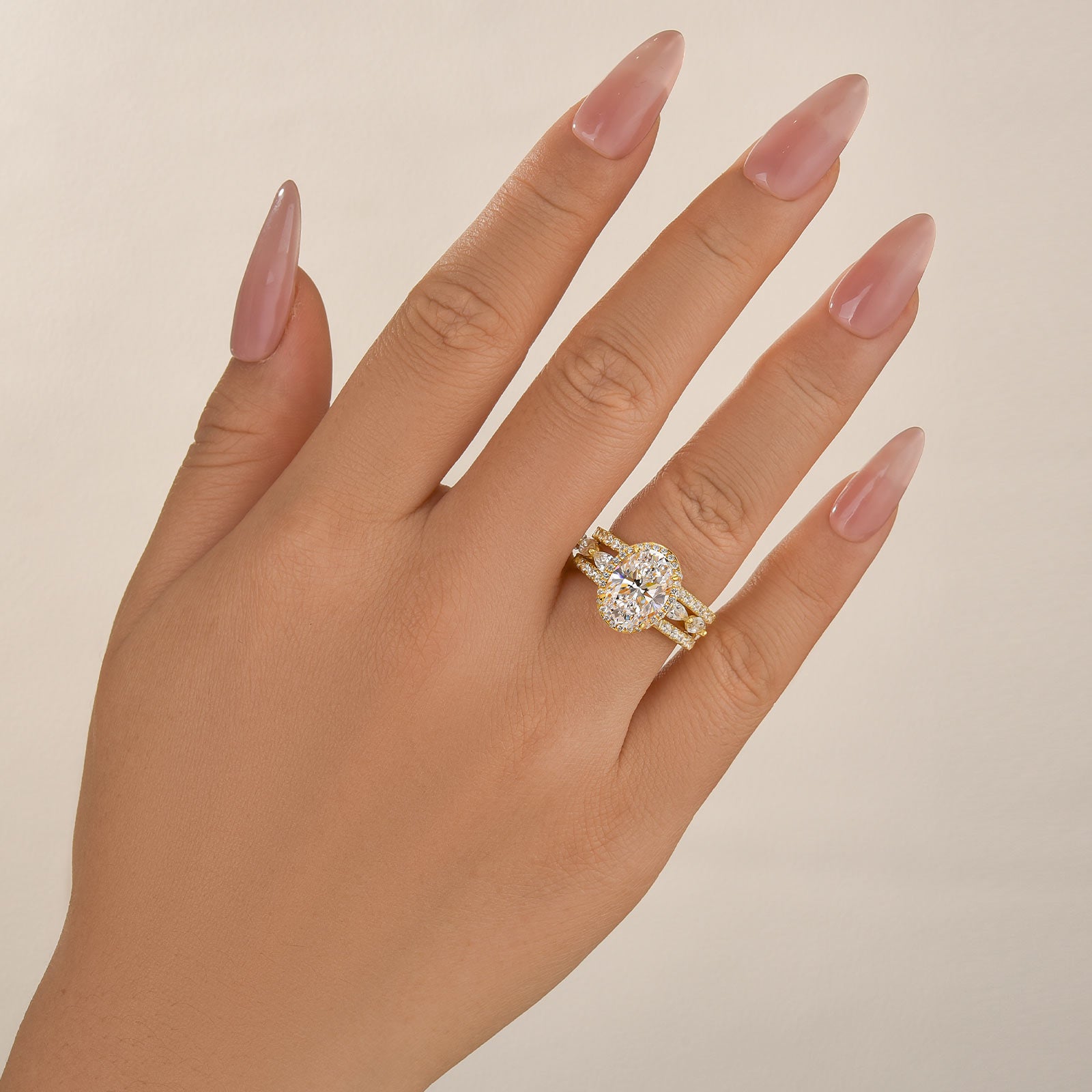 2PC 3.0Ct Halo Oval Cut Yellow Gold Wedding Ring Set With Enhancer Engagement Ring