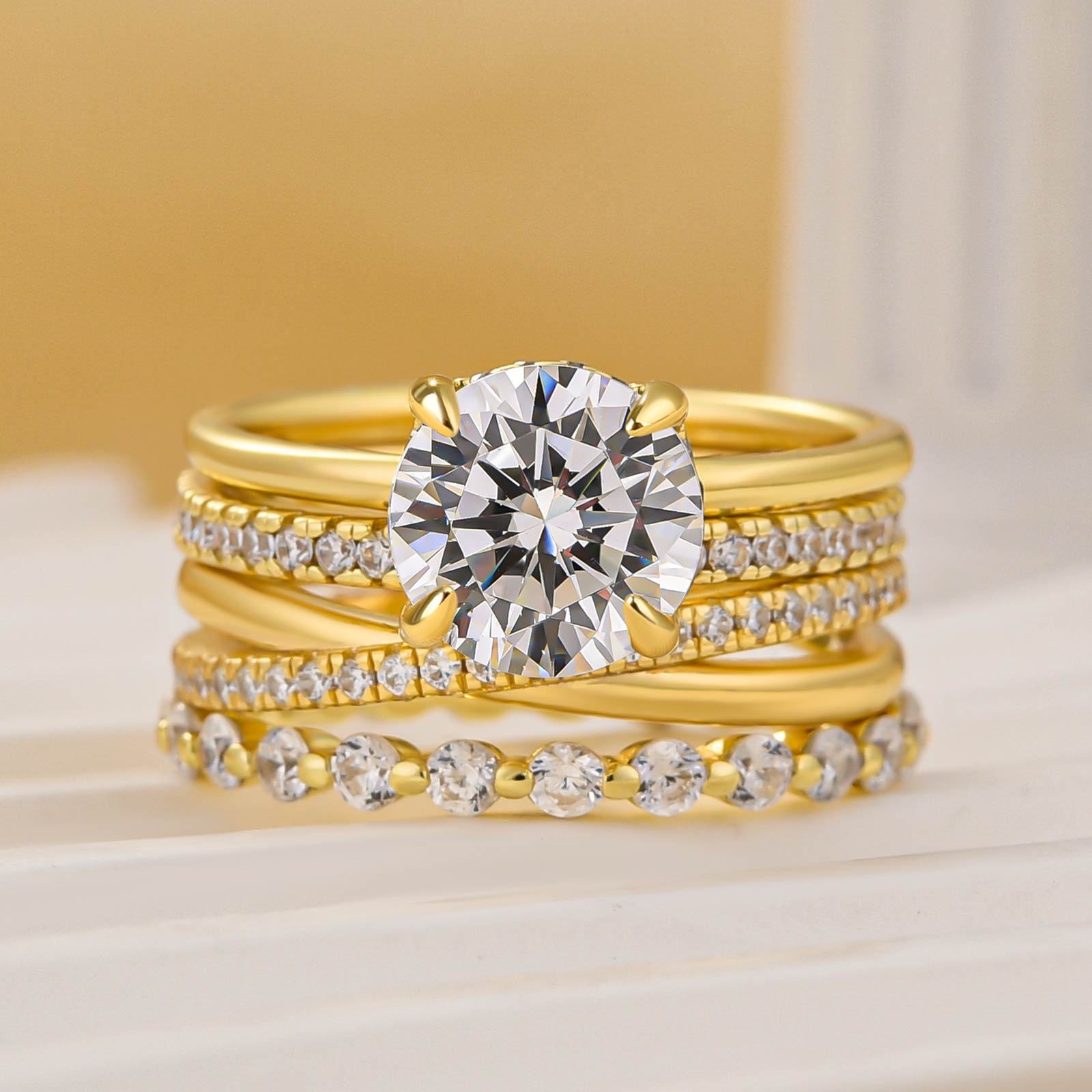 4PC Round Cut 2.0Ct Solitaire Engagement Ring Wedding Ring Set