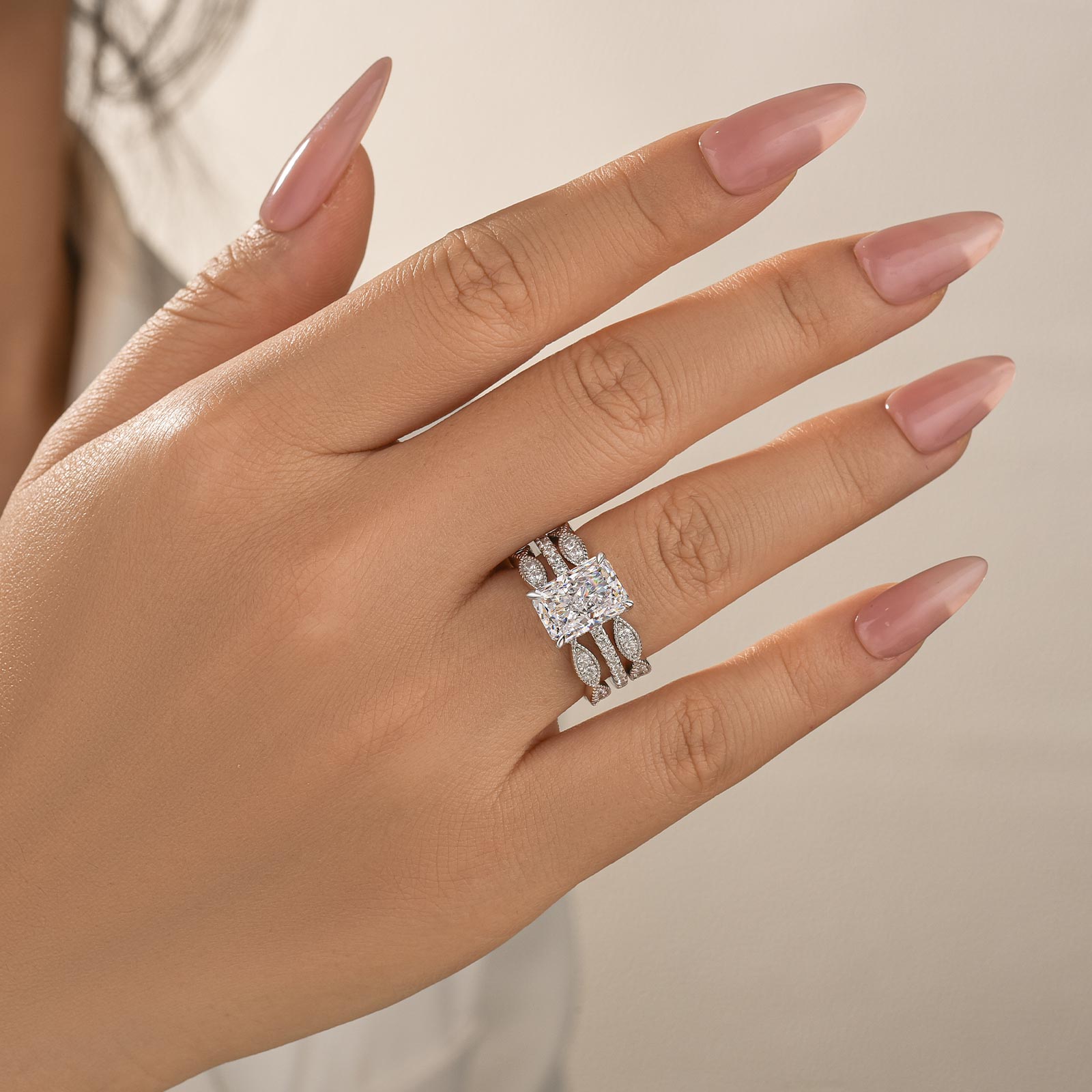 Louily Elegant 2PC 3.5Ct Radiant Cut Wedding Ring Set For Women In Sterling Silver