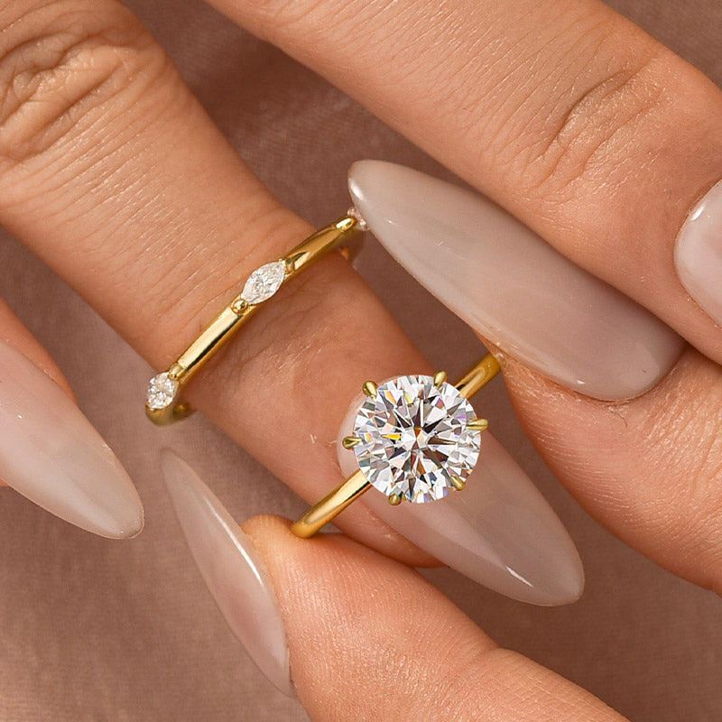 Moissanite 2.0Ct Solitaire Round Cut Engagement Ring with Marquise Cut Wedding Band