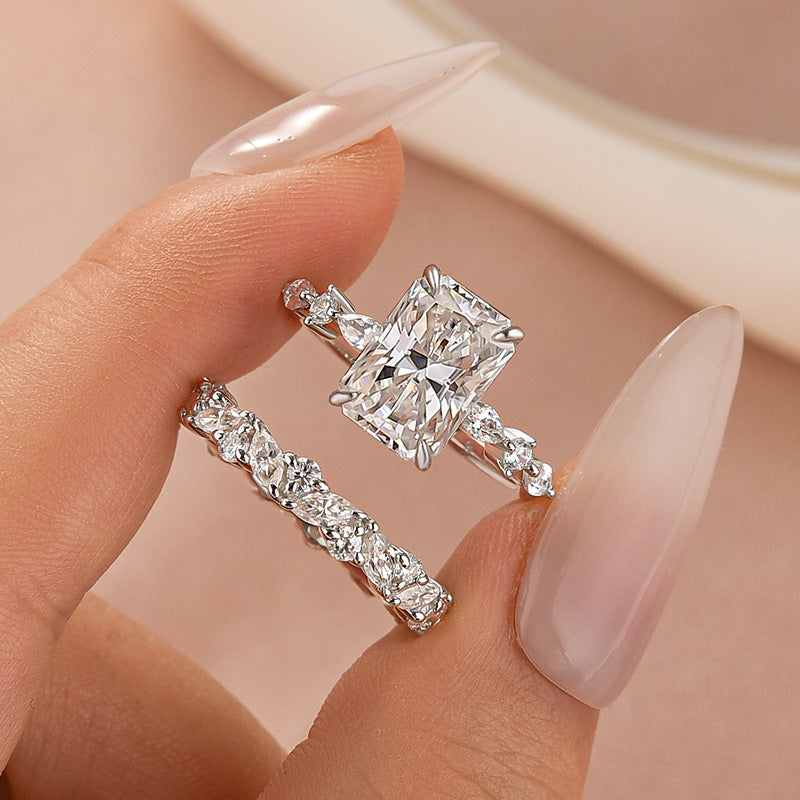 Louily Moissanite 3.5 Carat Radiant Cut Engagement Ring In Sterling Silver - louilyjewelry