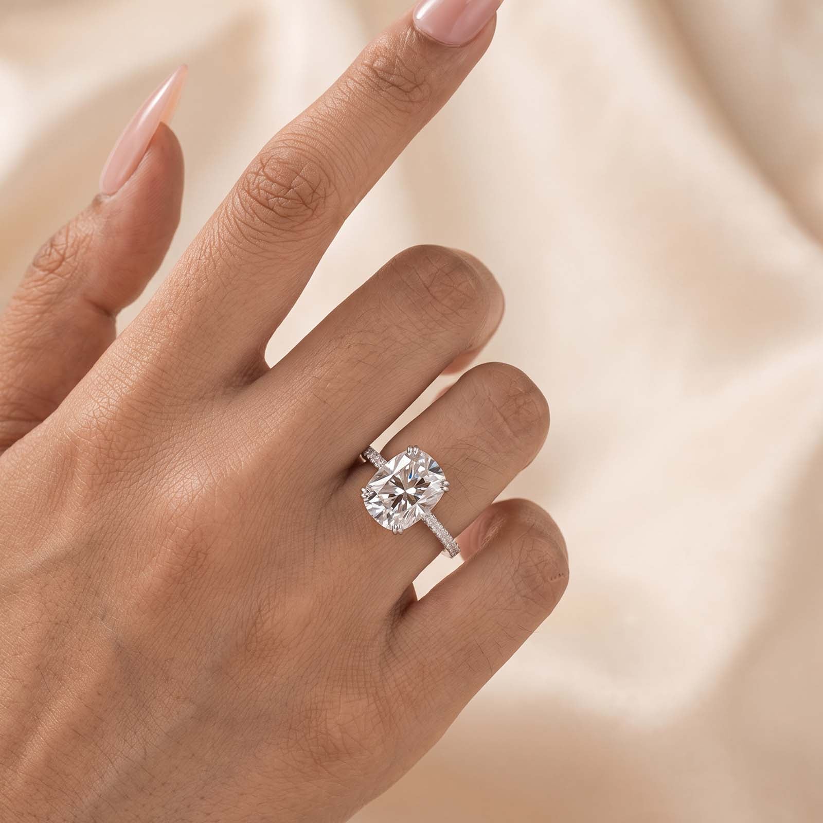 S925 Moissanite 5.5 Cushion Cut Bold Self-Love Half Pave Ring For Everyday Wear