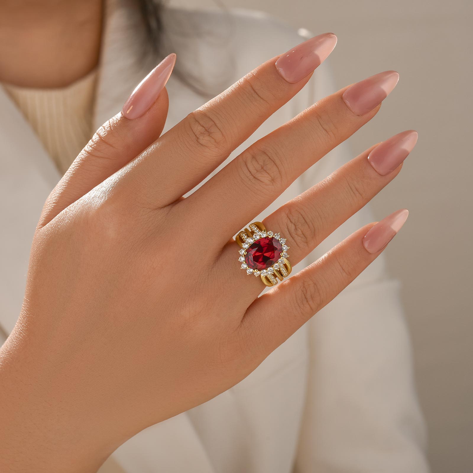 2PC Halo 4.5Ct Oval Cut Wedding Ring Set Engagement Ring With Jacket Wedding Band