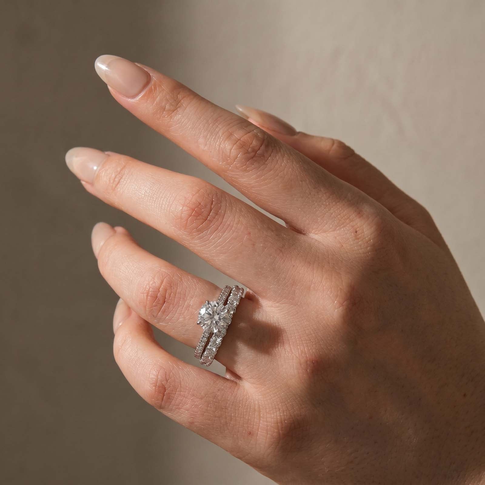 S925 Moissanite 2CT Round Cut Solitaire Engagement Ring Set White Gold Plated In Sterling Silver Promise Rings For Women