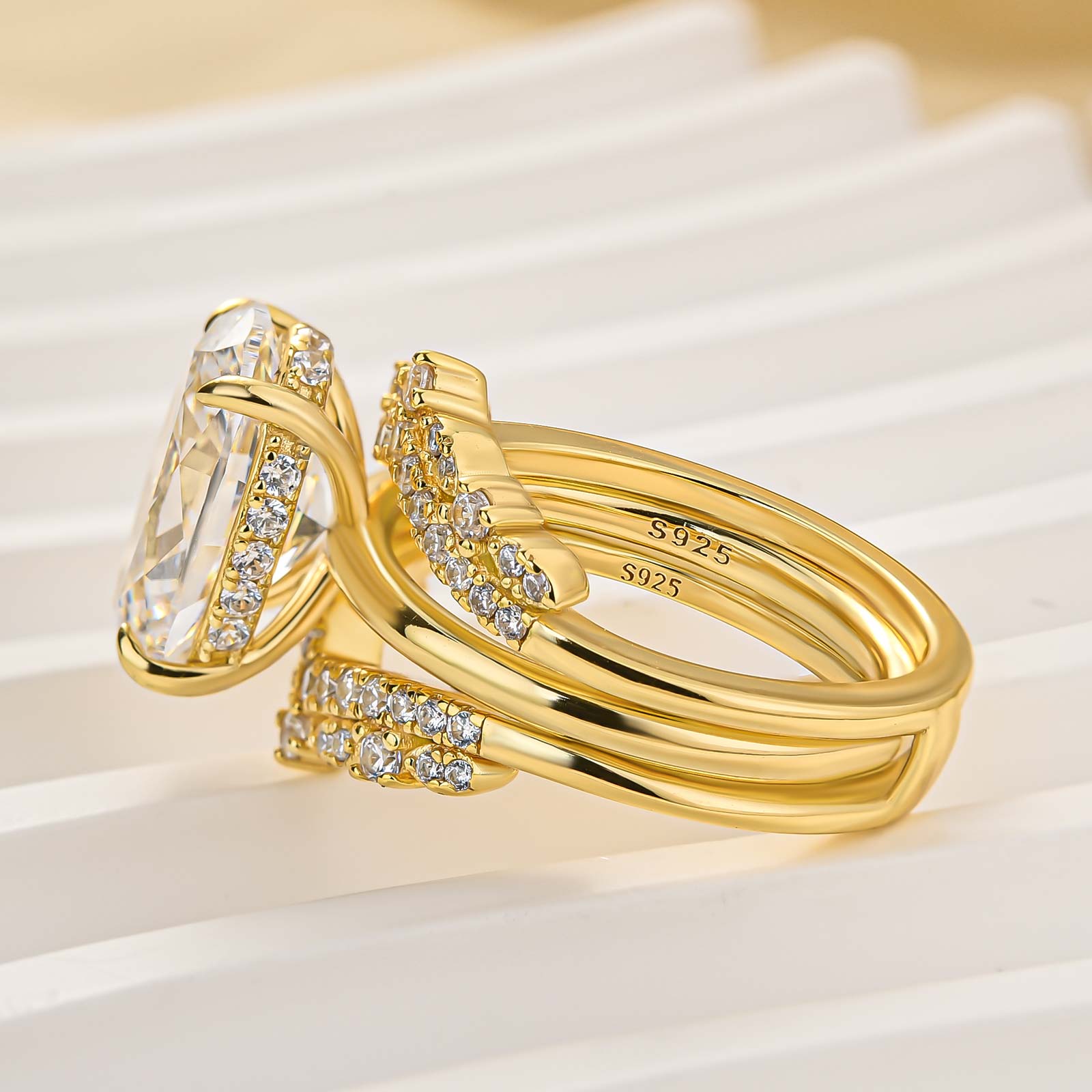 4.5Ct Oval Cut Insert Wedding Ring Set With Vintage Engagement Ring Enhancer