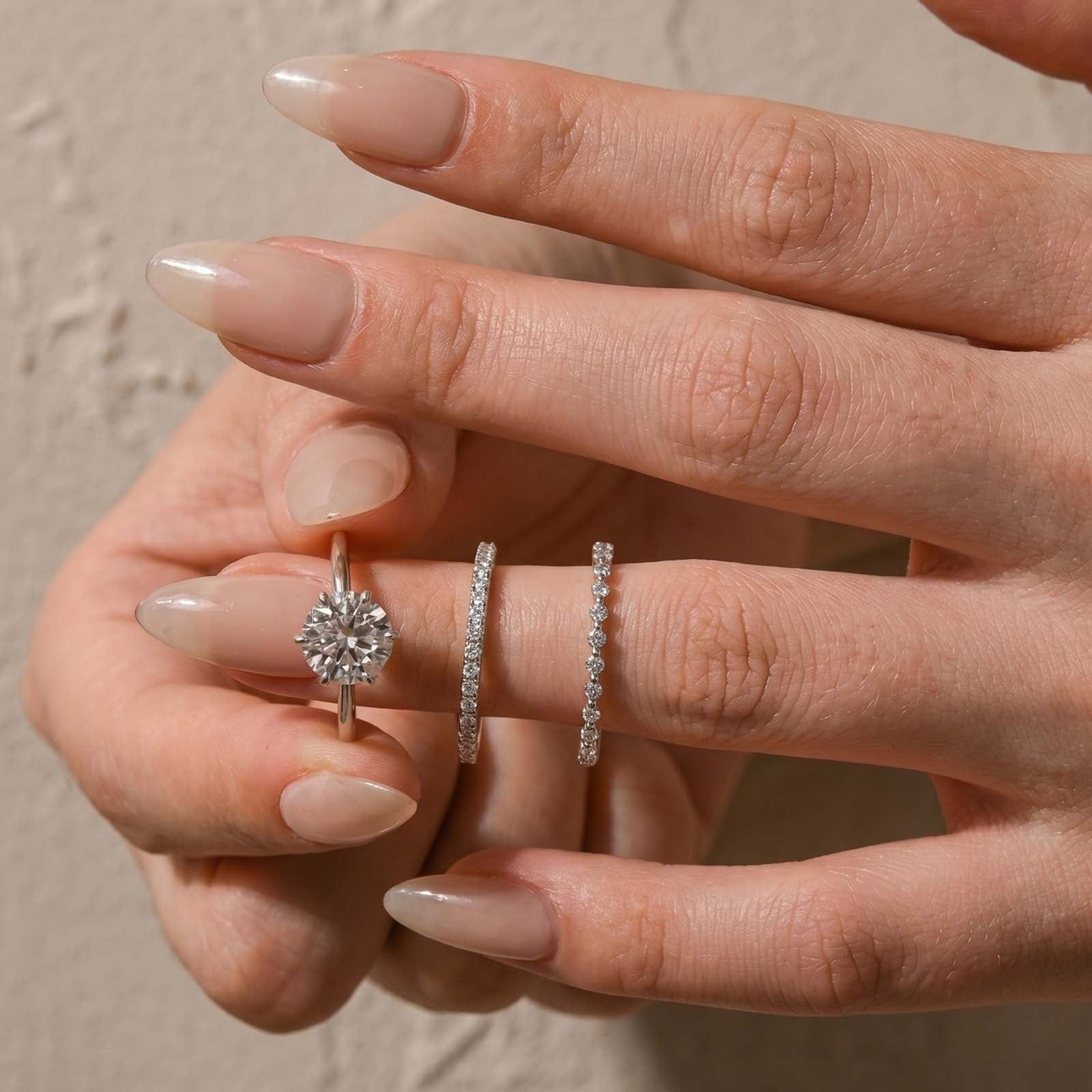 S925 Moissanite 2CT Round Solitaire 3-Piece Bridal Ring Set Engagement Ring With Wedding Bands