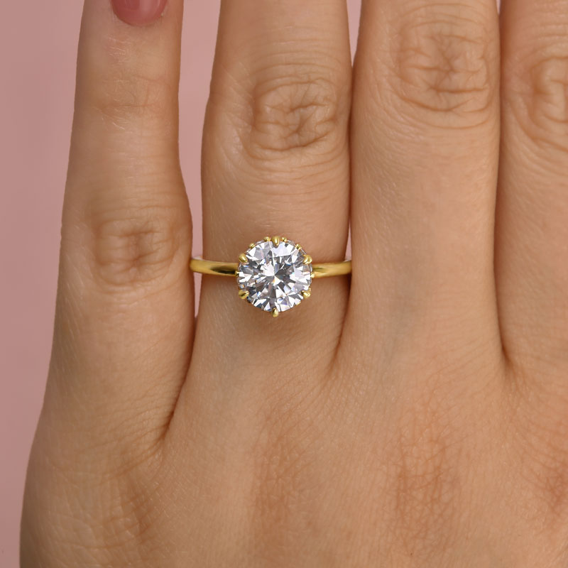 Louily Precious Moissanite 2.0 Carat Round Cut Yellow Gold Engagement Ring - louilyjewelry