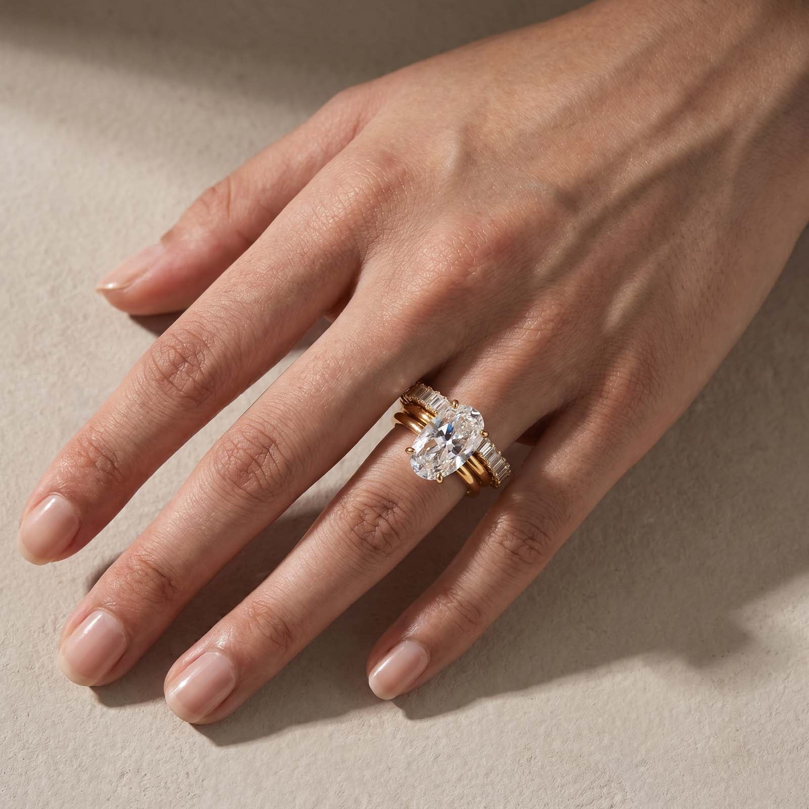 S925 3PC 5.0Ct Oval Cut Hidden Halo Stackable Statement Luxe Ring Sets For Travel