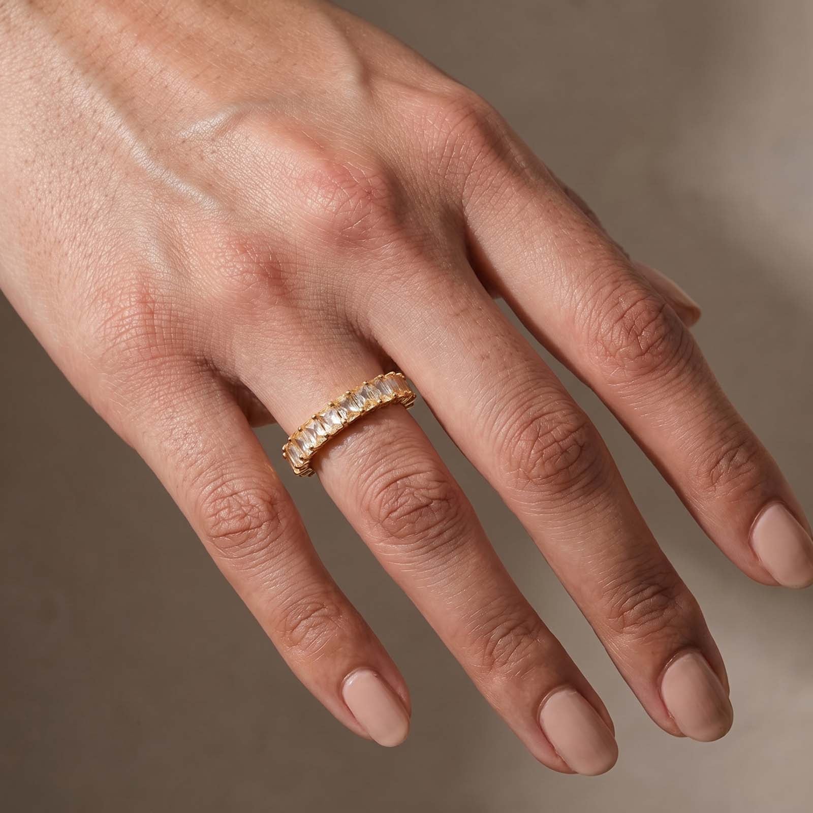 S925 3.5t Radiant Cut Yellow Stone Women's Wedding Band Stackable Ring In Sterling Silver