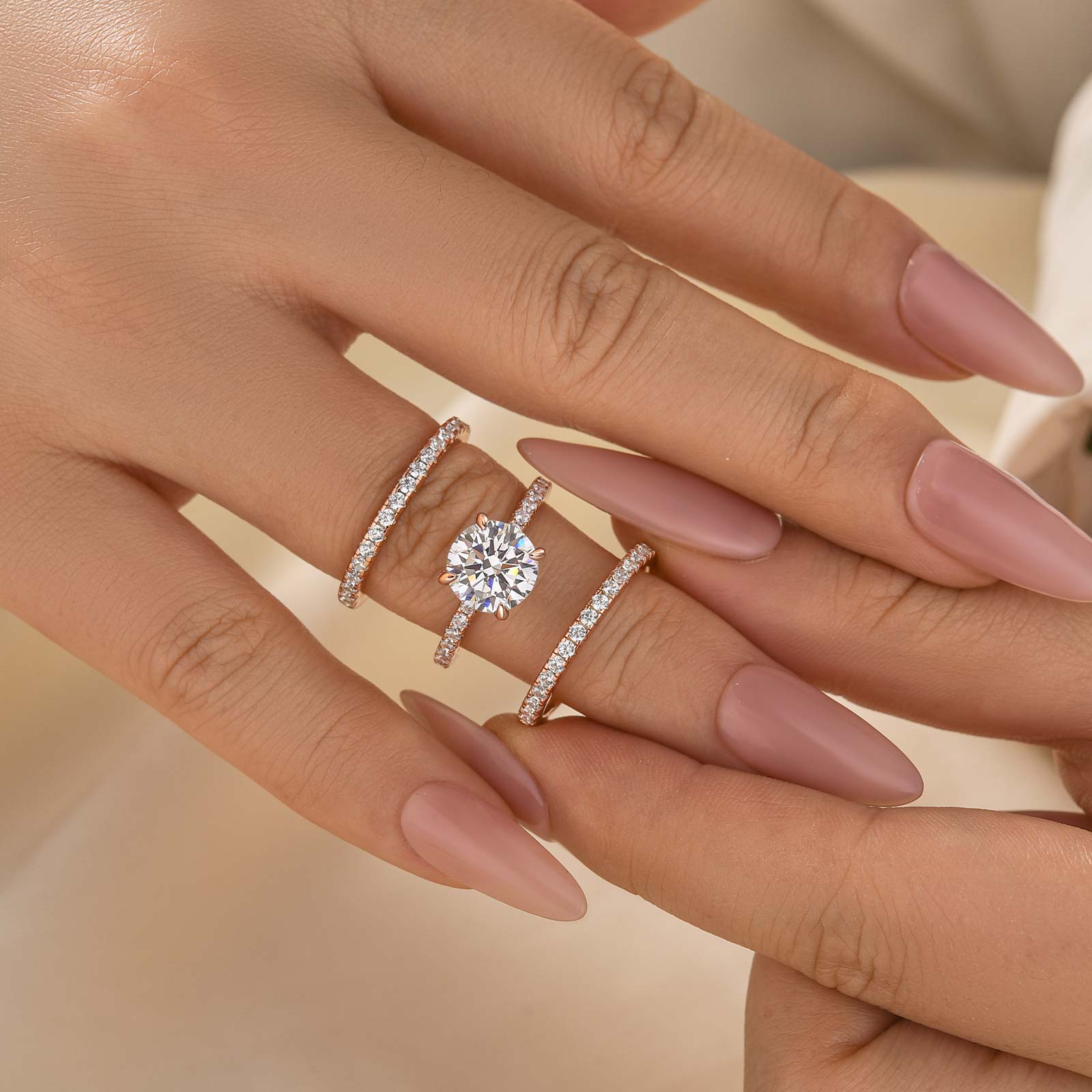 3PC Wedding Ring Set  2.0 Ct Round Cut With 2PC Half Eternity Wedding Band - louilyjewelry