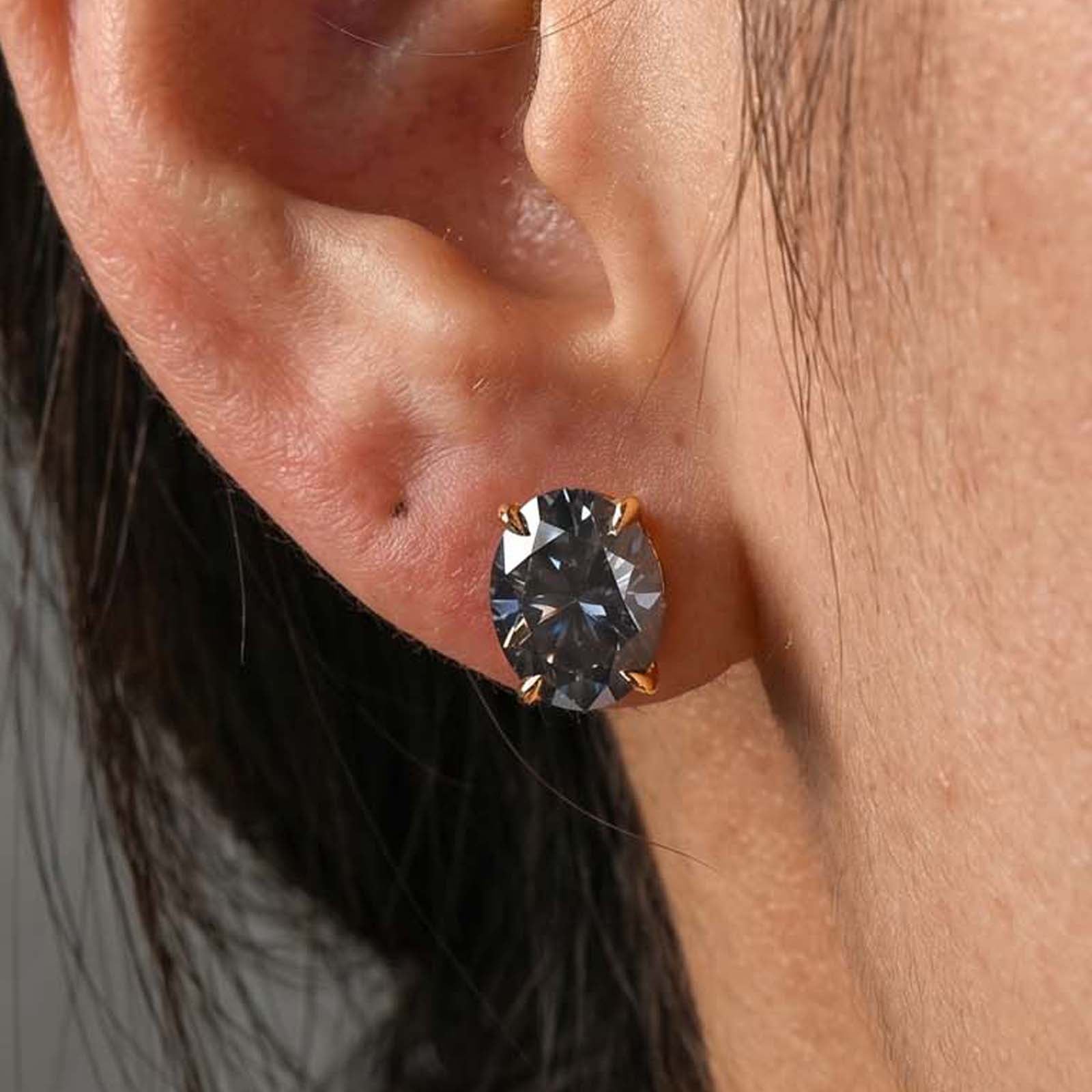 S925 Moissanite 3Ct Oval Cut Stud Earrings Gray Stone Classic Daily Wedding Jewelry Gift For Women