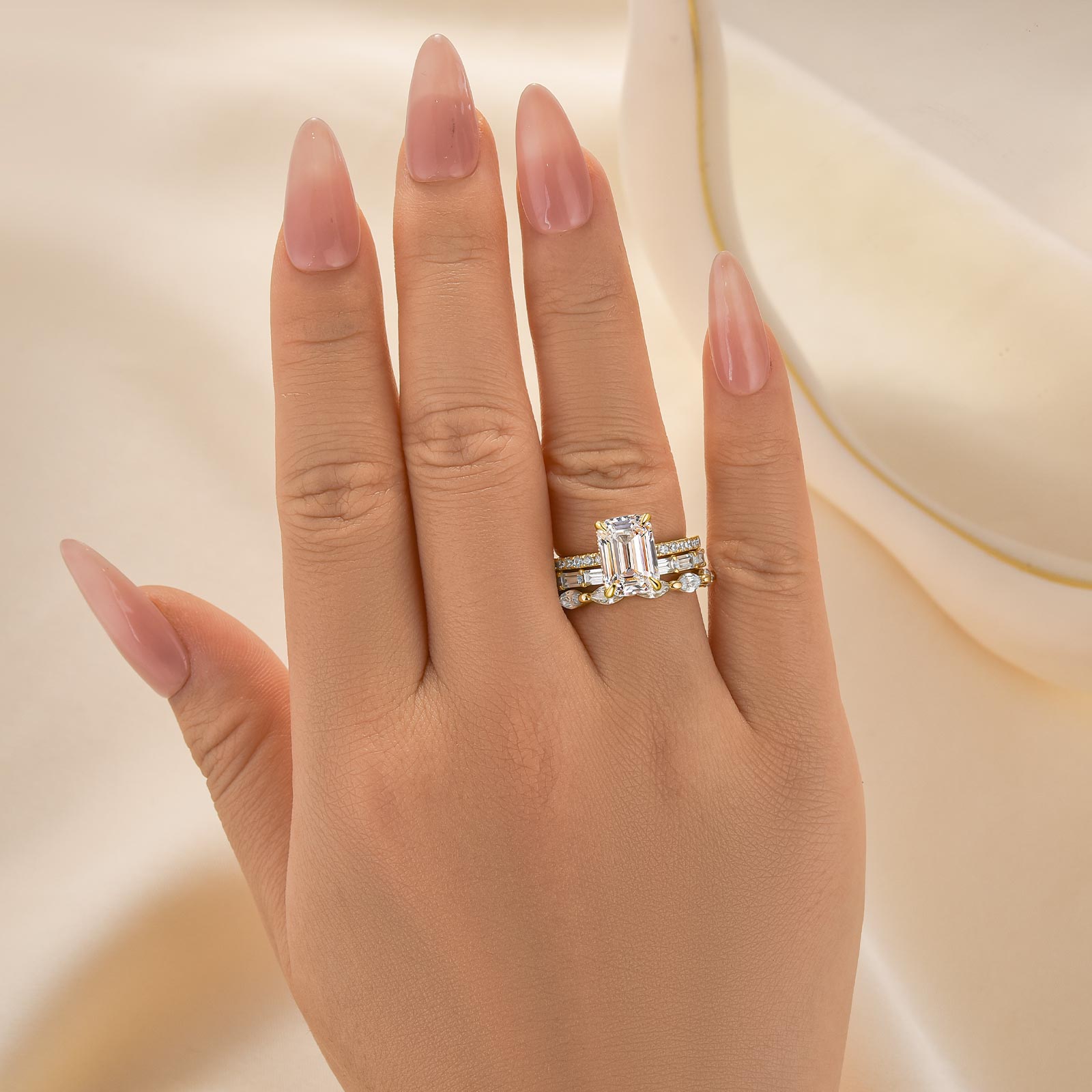 3PC 3.5Ct Emerald Cut Wedding Ring Set Travel Rings
