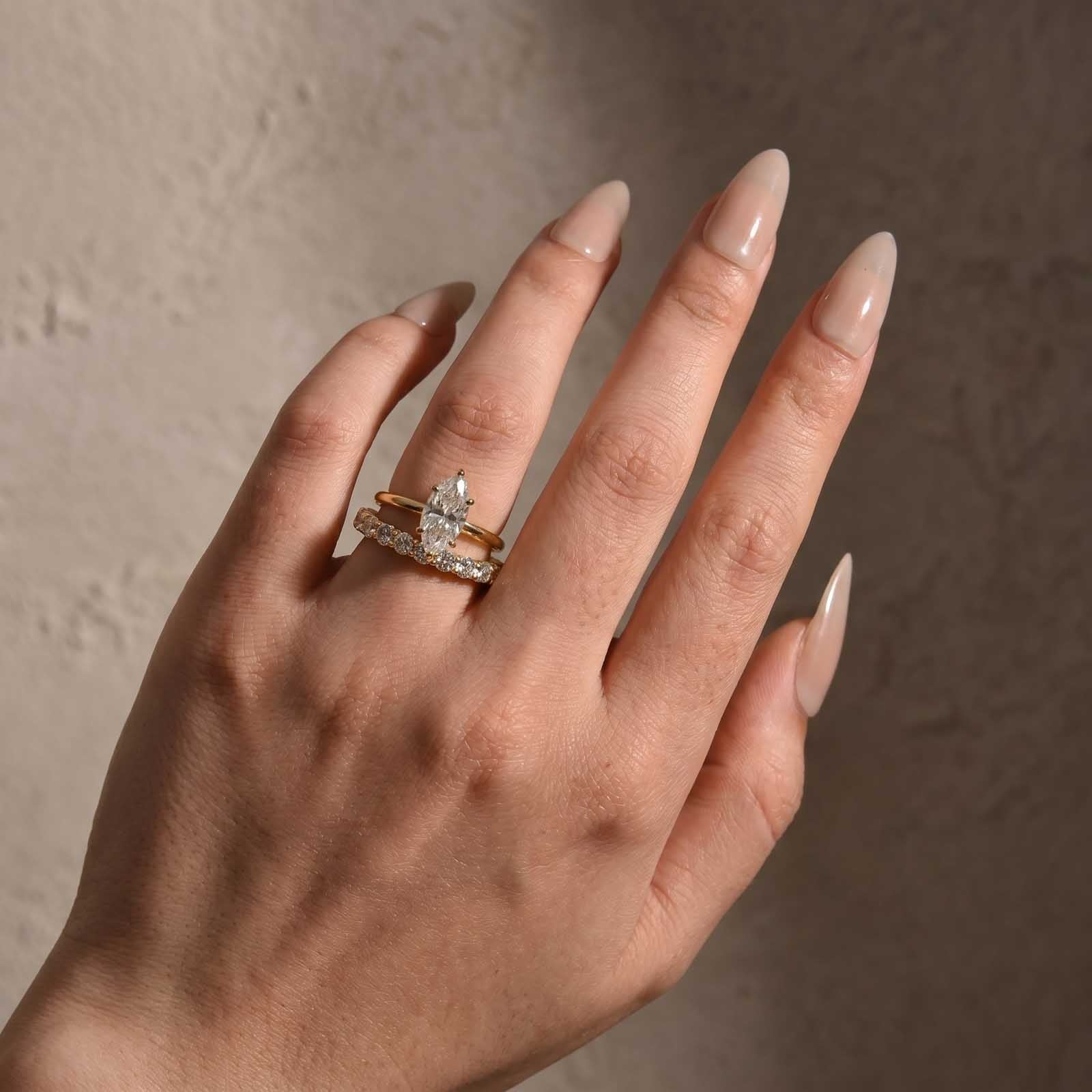 S925 Moissanite 2.0Ct Marquise Cut Hidden Halo Engagement Ring with Pavé Eternity Ring Stackable Ring Set