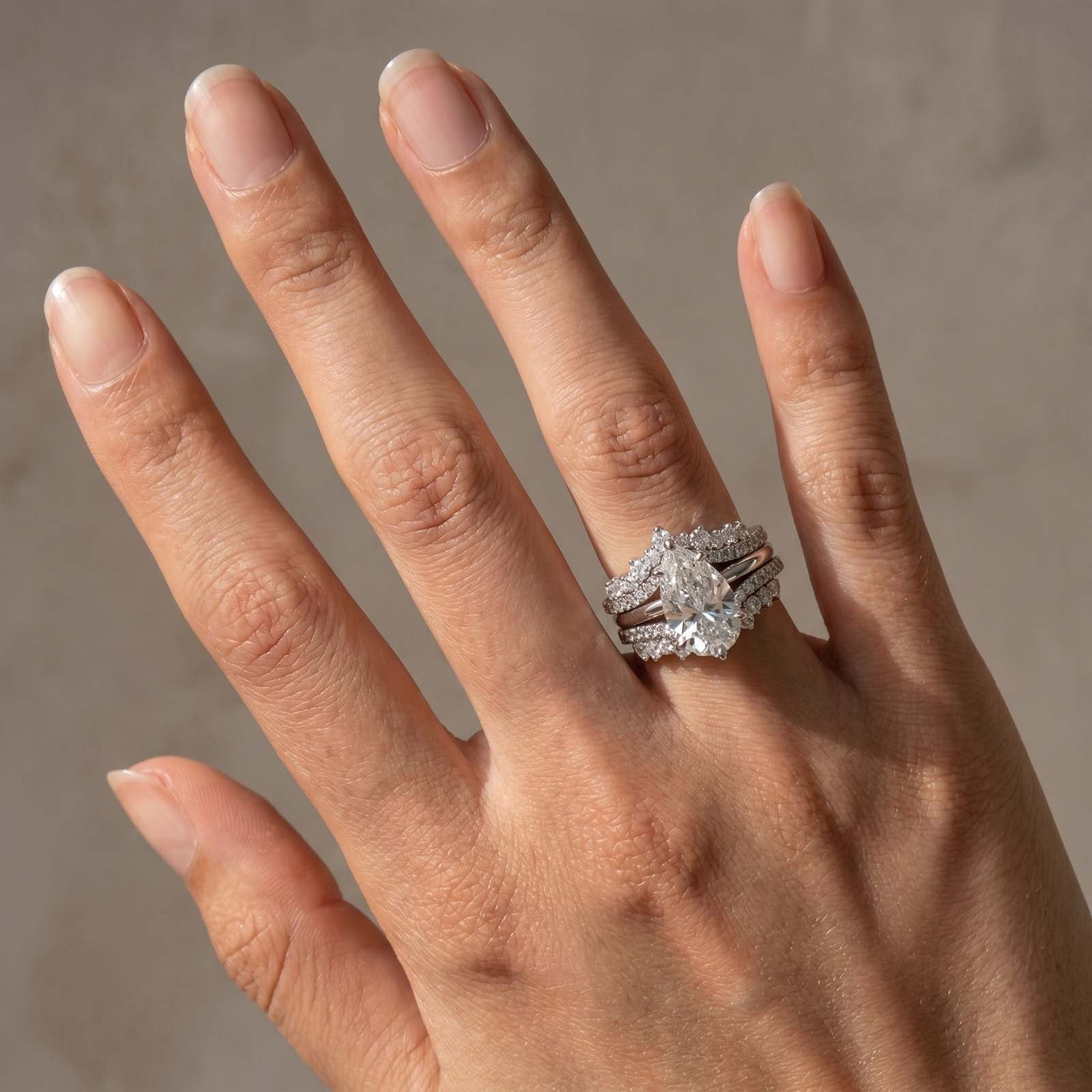 S925 3.5Ct Pear Cut 2PC Enhancer Wedding Set Hidden Halo Half Enternity Engagement Ring with Full Eternity Wedding Band