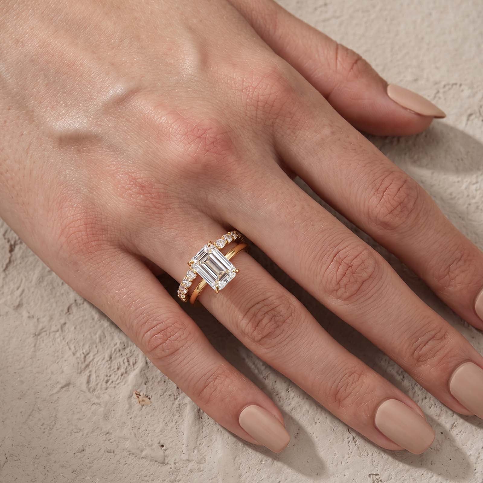 S925 3.5CT Emerald Cut 2PC Stackable Solitaire Open Ring Sets For Travel