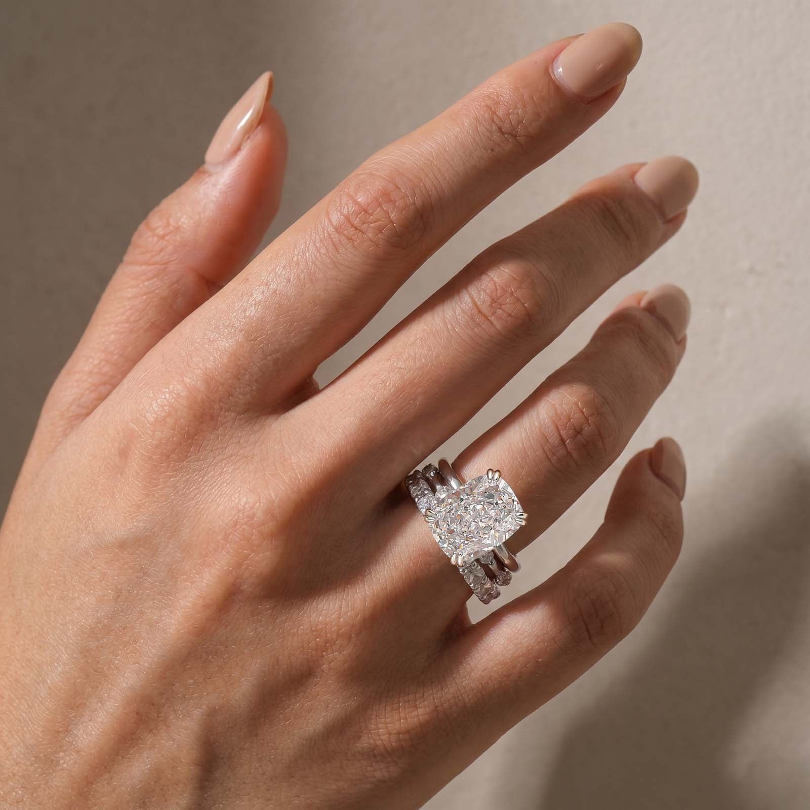 S925 8.0Ct Cushion Cut Wedding Set in Sterling Silver Promise Ring with Classic Wedding Bands
