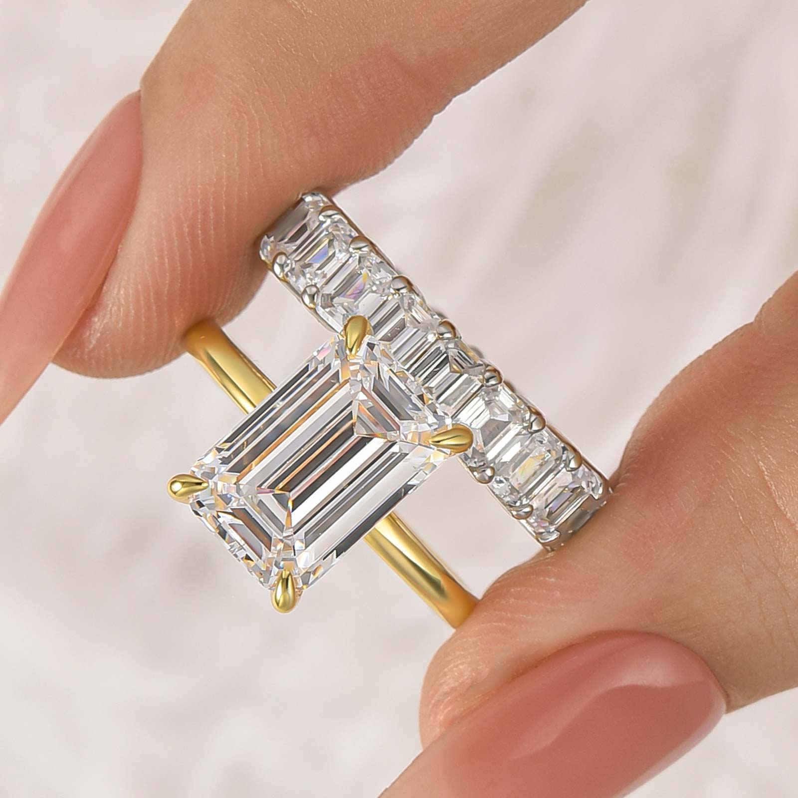 5.0Ct Solitaire Emerald Cut Wedding Ring Set with 925 Sterling Silver - louilyjewelry