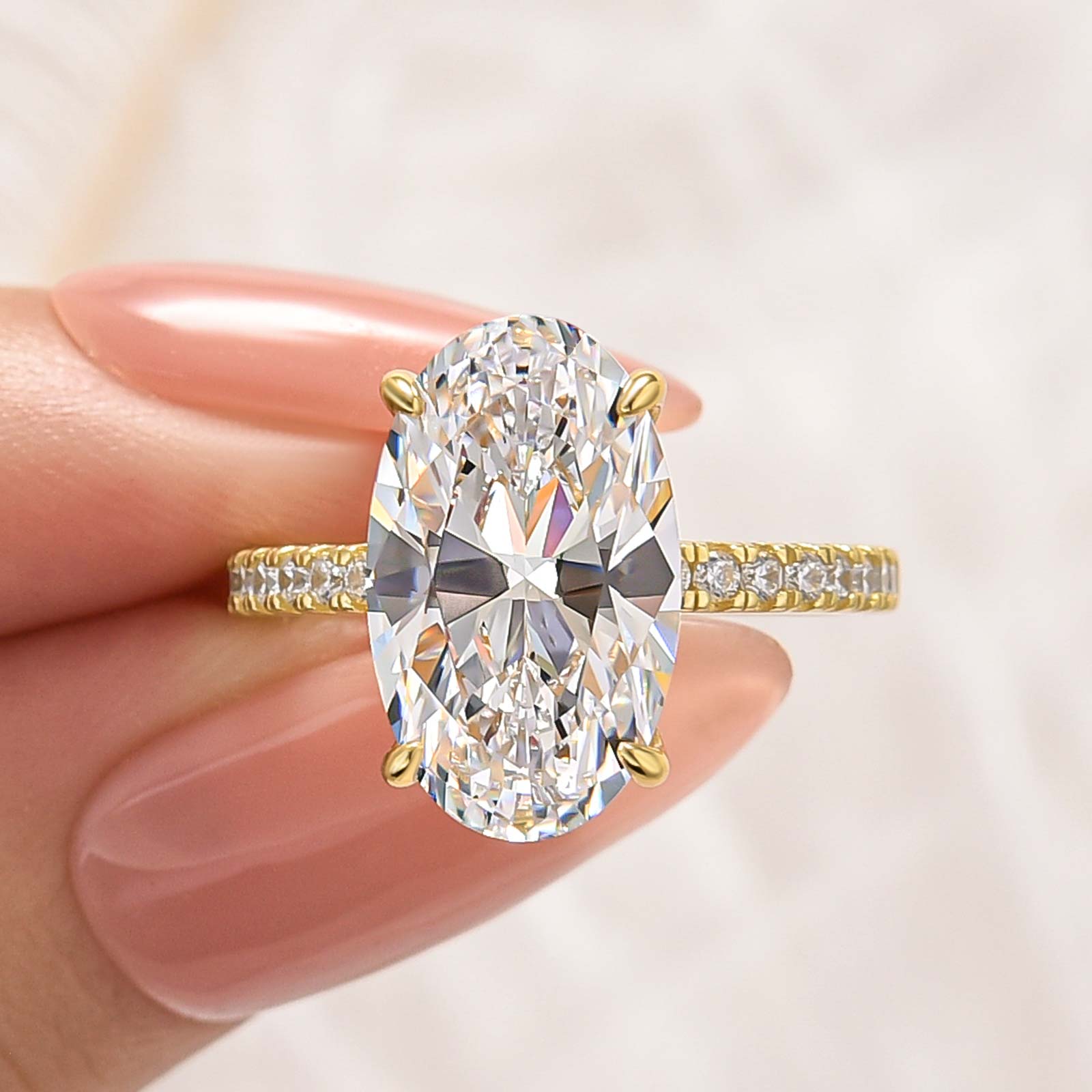 5.0Ct Oval Cut Hidden Halo Engagement Ring In Sterling Silver - louilyjewelry