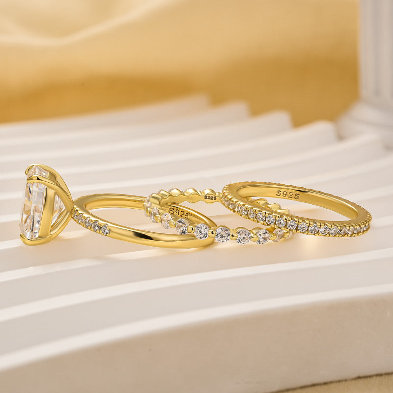 3PC Wedding Ring Set 4.5Ct Cushion Cut Hidden Halo Engagement Ring With Round Cut Wedding Band