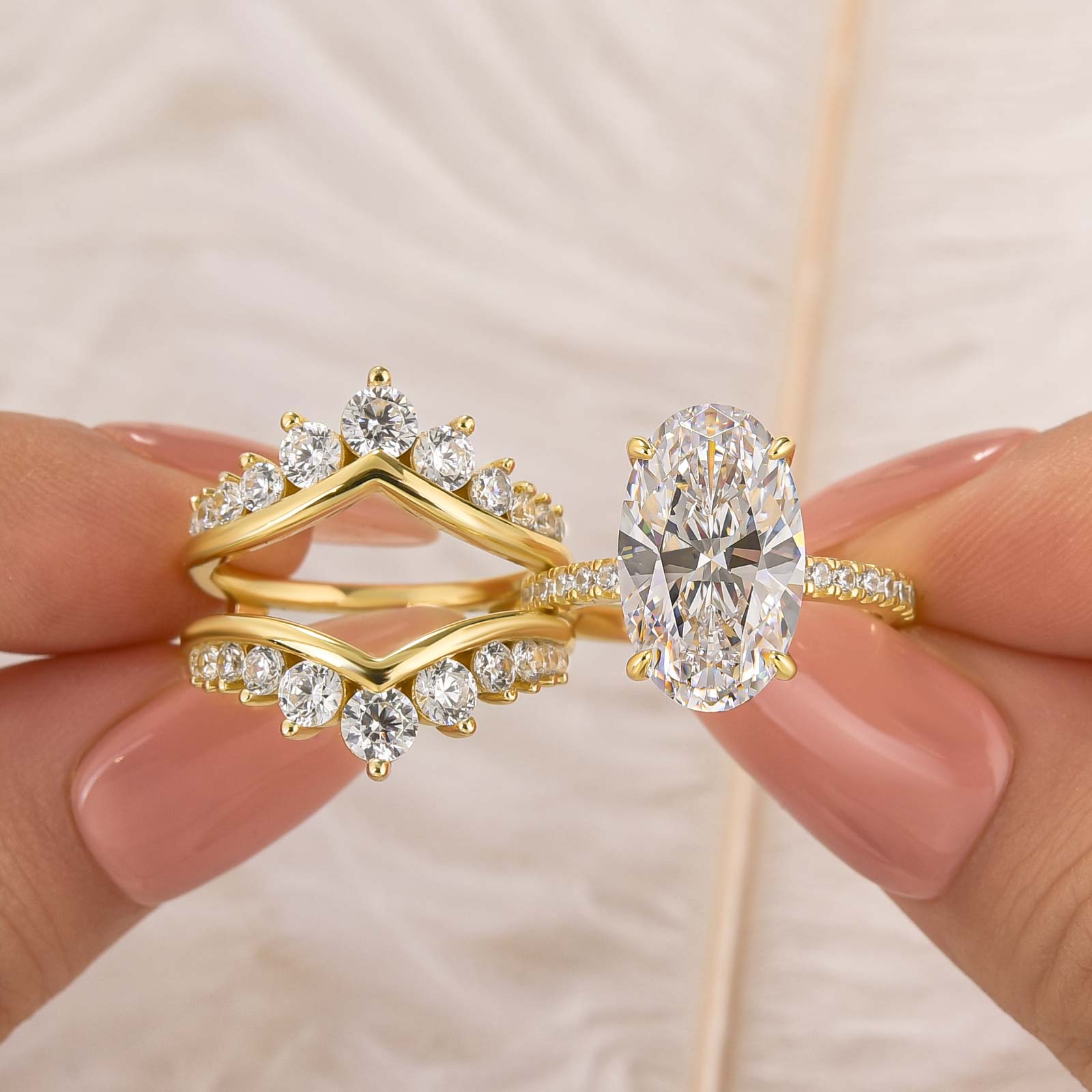 Louily Exclusive 4.0Ct/5.0Ct Oval Cut Wedding Ring Set With Jacket Wedding Band - louilyjewelry