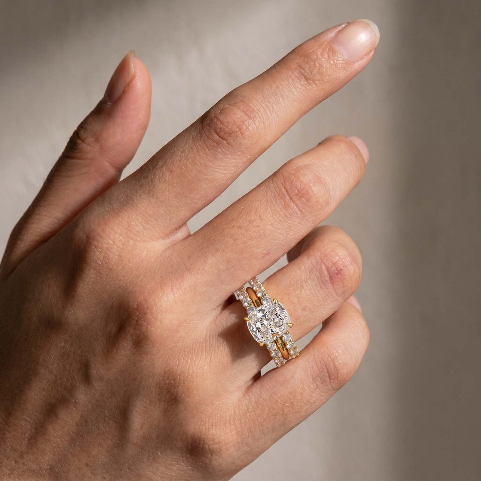S925 Hidden Halo 4.0Ct Cushion Cut Engagement Ring with Open Wedding Band Bridal Ring Set