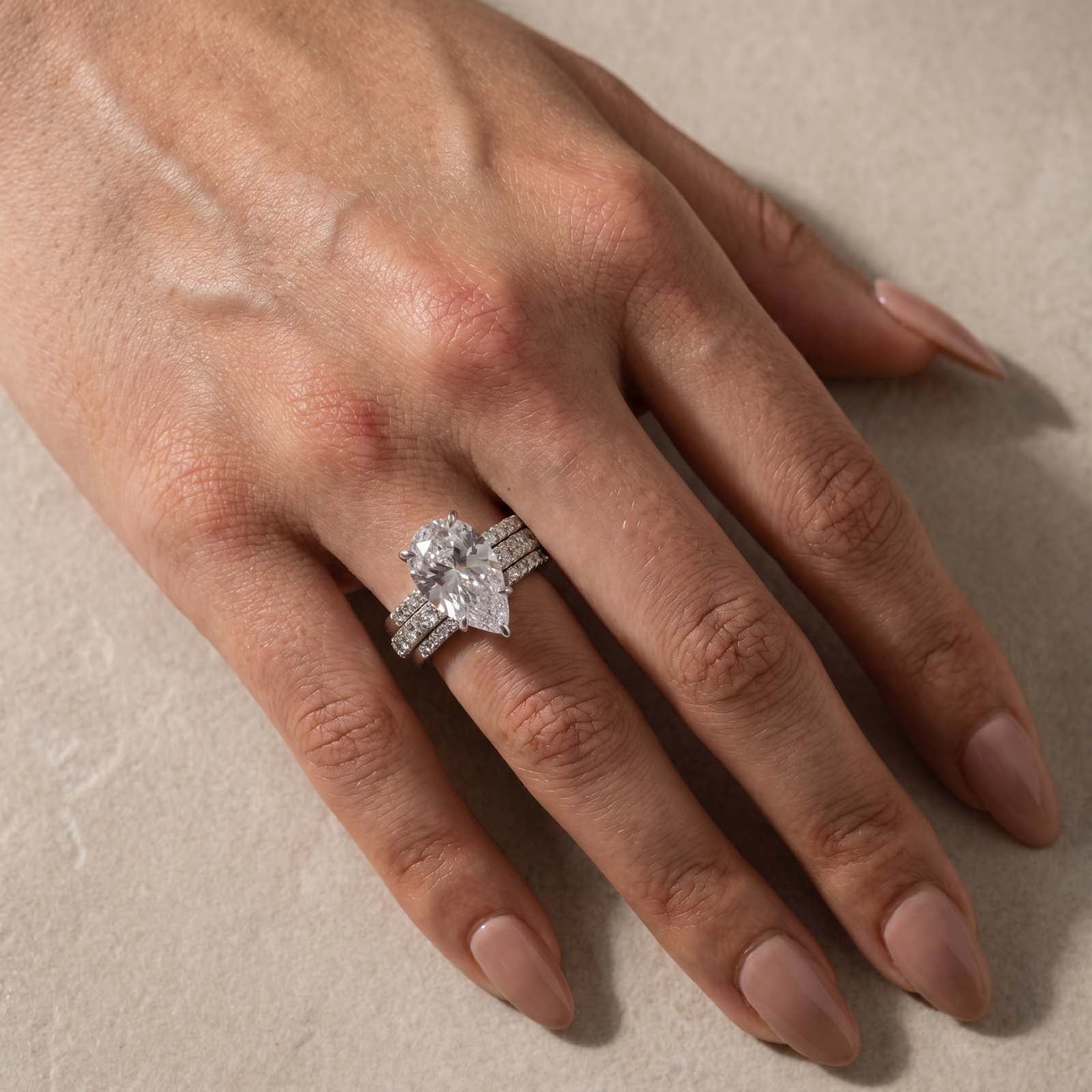 S925 5.0Ct Pear Cut Engagement Ring with Open Wedding Band Stackable Ring Set For Everyday Wear
